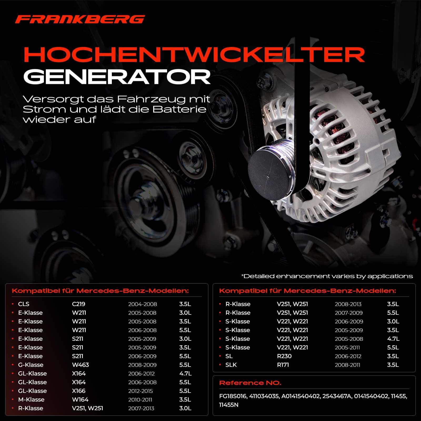Frankberg Lichtmaschine Generator Kompatibel mit CLS C219 2004-2008 E-Klasse W211 S211 2005-2009 G-Klasse W463 2013-2015 GL-Klasse X164 X166 2006-2015