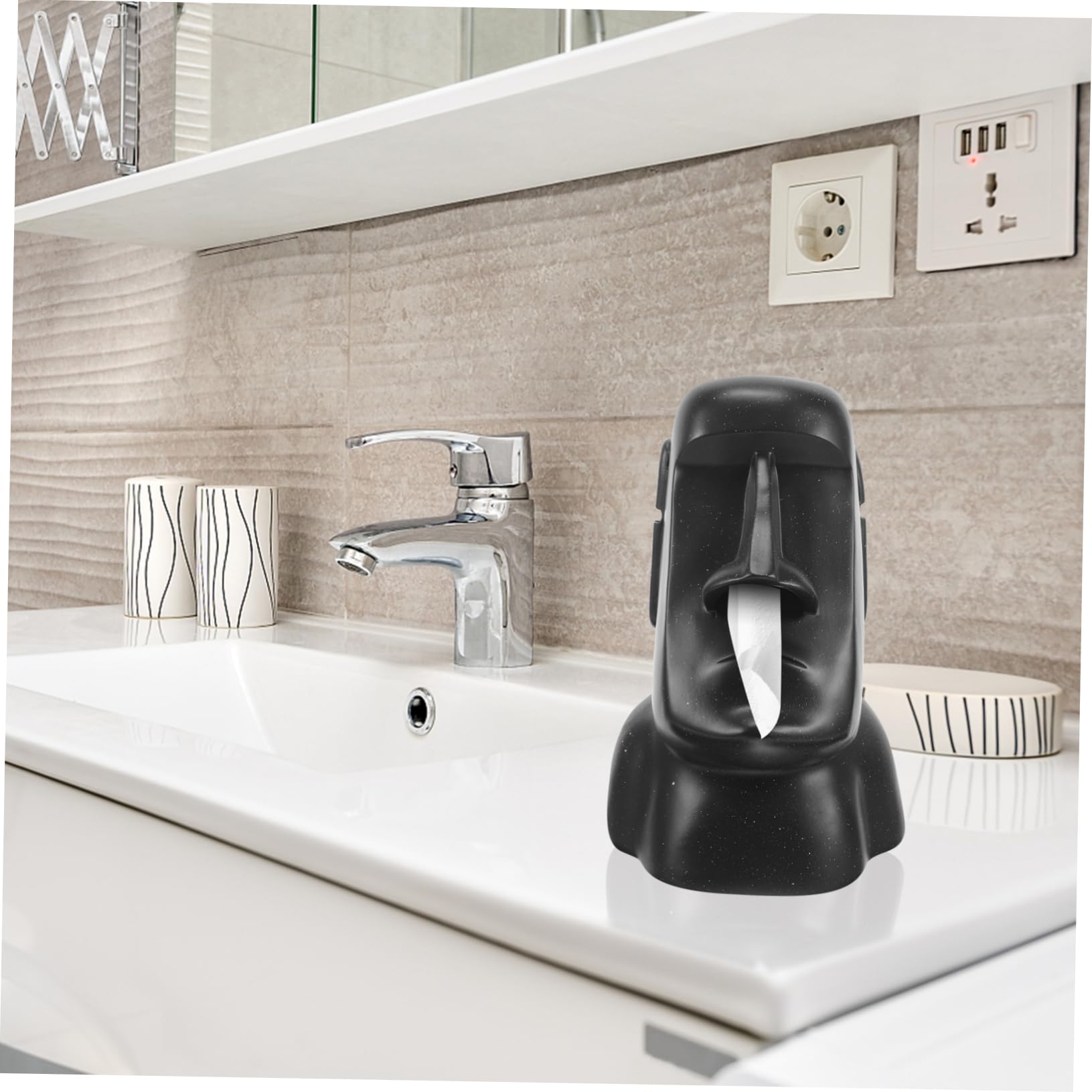 Moai Statue Taschentuchbox Kunstharz Kreativer Serviettenhalter Für Bad Schlafzimmer Küche