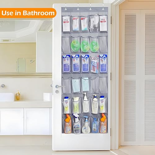 Miniatura 7 de MISSLO Organizador de zapatos para colgar sobre la puerta, 35 bolsillos grandes, resistente tela Oxford, color gris