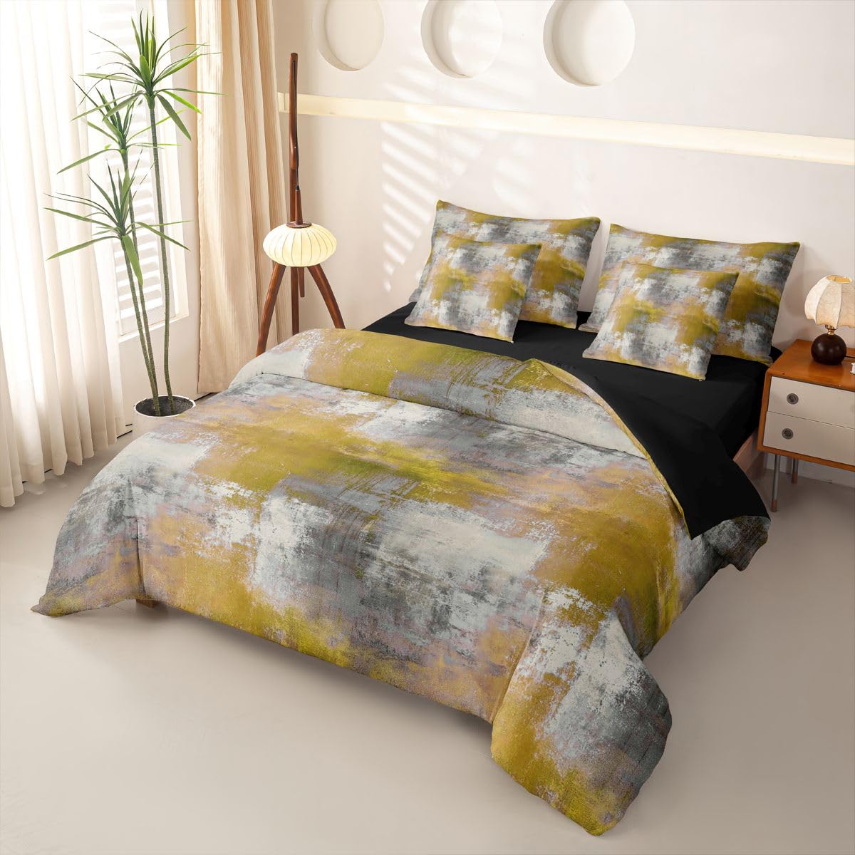 Loussiesd Set di biancheria da letto con copripiumino astratto con lenzuola, 7 pezzi, per letto singolo, motivo geometrico, grigio, verde, ombré, per bambini, ragazzi e ragazze, moderno, arte astratta