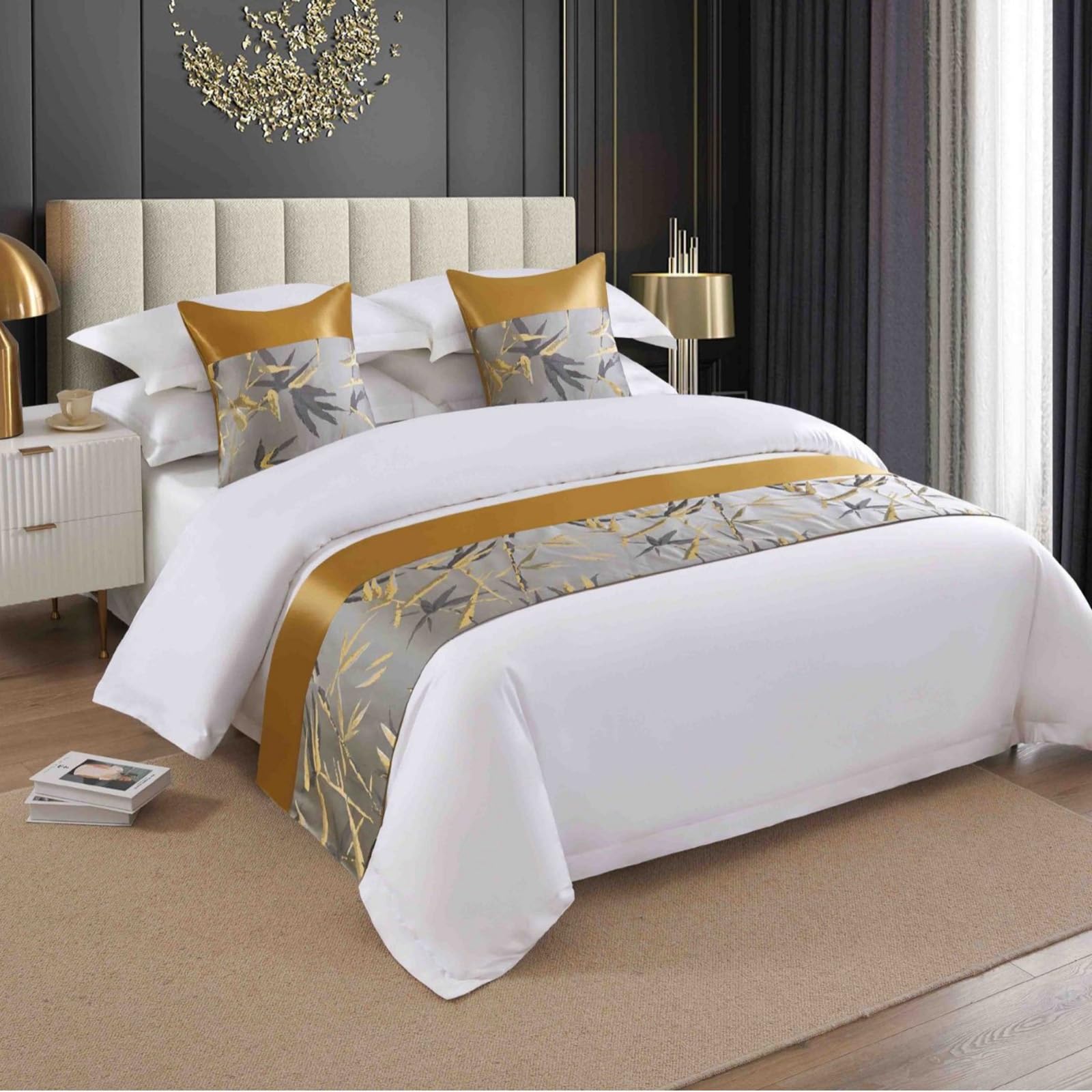 Écharpe de lit dorée haut de gamme pour chambre d'hôtel élégante