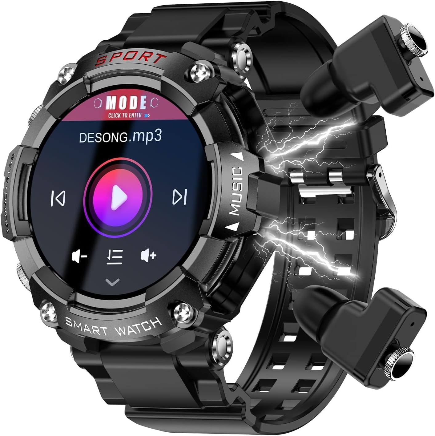 Smart Watch with Earbuds for Android iPhone,1.52 inch HD Screen Fitness Tracker with Sleep Monitor Pedometer,All-in-one Local Music Smartwatches,Long Time Standby TWS Music Watch for Men