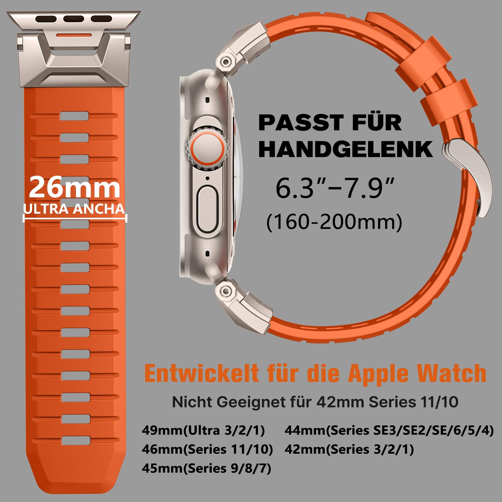 Bandletic Kompatibel mit Apple Watch Ultra 3/2/1 49mm Armband | Sport Weiche Atmungsaktive Armband mit Metallanschluss für iWatch Series 11/10 46mm, 9/8/7 45mm, SE/6/5/4 44mm, 3/2/1 42mm