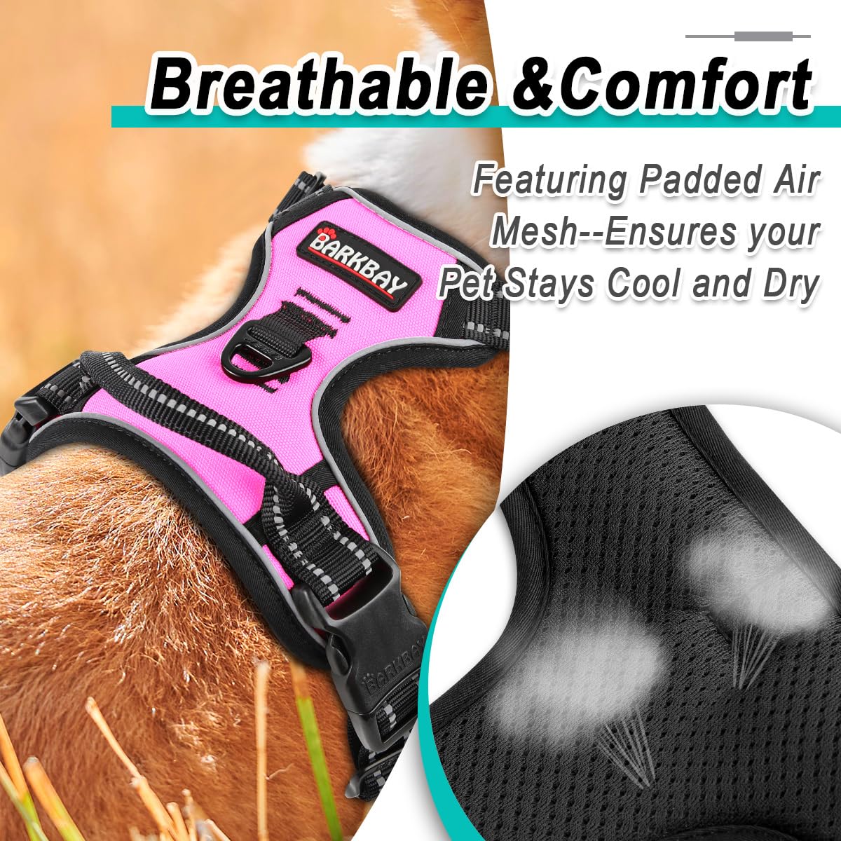 BARKBAY Arnés Reflectante para Perro con Clip Frontal y asa de fácil Control para Caminar, Entrenar, Correr, no Tirar