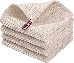Pacote com 4, 30,5 x 30,5 cm, panos de prato 100% algodão - panos de prato macios e absorventes de trama waffle - panos de prato de secagem rápida - panos de prato para lavar pratos de cozinha