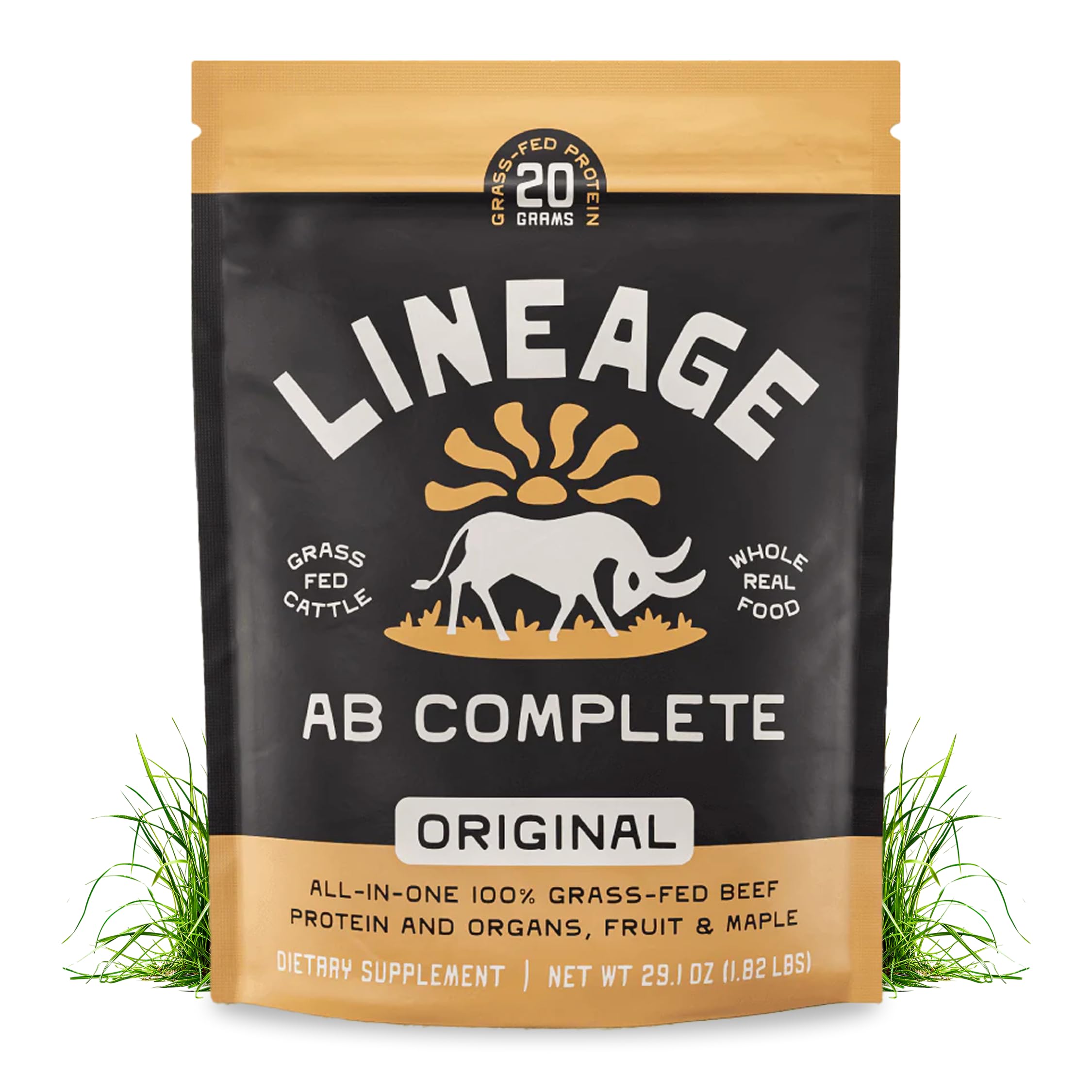Proteína en polvo de res alimentada con pasto Lineage Provisions - Sabor original - Proteína en polvo de la nariz a la cola. Incluye vísceras de res 100 % alimentadas con pasto, calostro y fruta - 1.8 lb (30 porciones)
