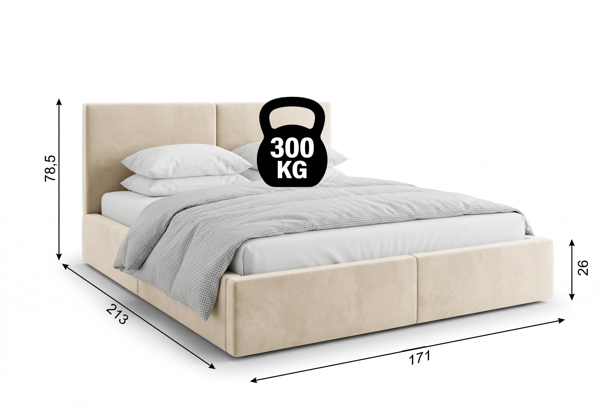 Letto imbottito 160 Hilton struttura del letto con rete a doghe in metallo con contenitore letto matrimoniale giroletto imbottito con cassettone letto per camera da letto (cashmere, 160x200)
