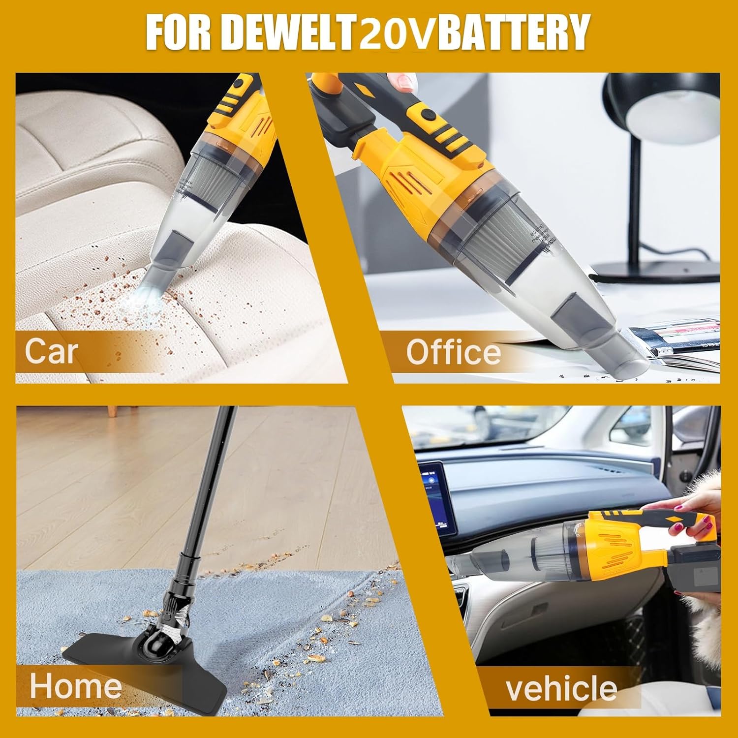 Cordless Handheld Vacuum for Dewalt 20V MAX Battery, Portable Car Vacuum Cleaner with 10KPa Suction &LED Light for Pet Hair Floor Car Sofa(Battery Not Included)