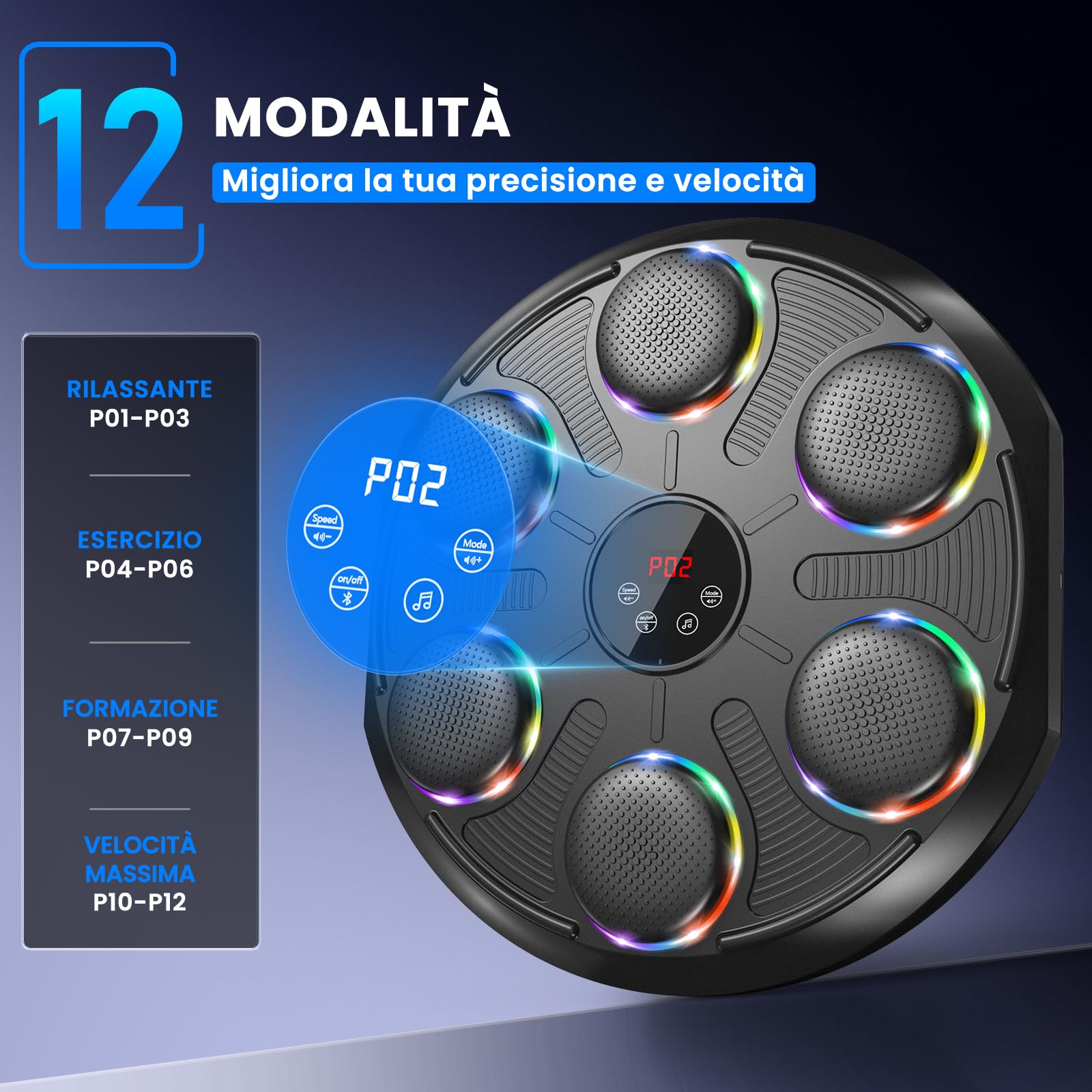 Infaebo Macchina da Boxe Musicale, Extra Large Professionale a Parete con LED Dinamico et Guantone, Bluetooth Smart, Musica Elettronica a 12 velocità, per Adulti e Bambini, Interni e Palestre, Nero