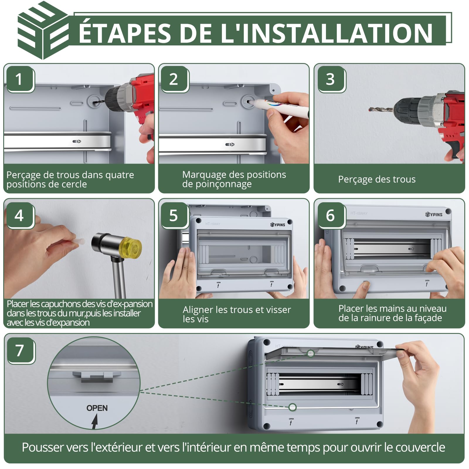 EYPINS Boîte de Distribution en Saillie Petit Répartiteur 1 Rangée 15 Modules IP65 Pour Pièces Humides Montage en Saillie Avec Pinces en Laiton Pour Jardin ou Extérieur