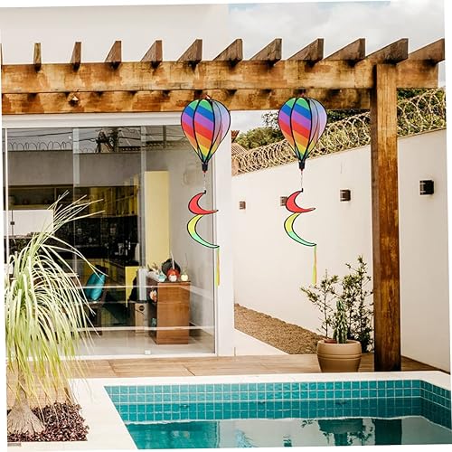Miniatura 8 de Yardwe Globo de aire caliente viento al aire libre 2pcs jardín molino ornamento arco iris Windsock decoración de patio