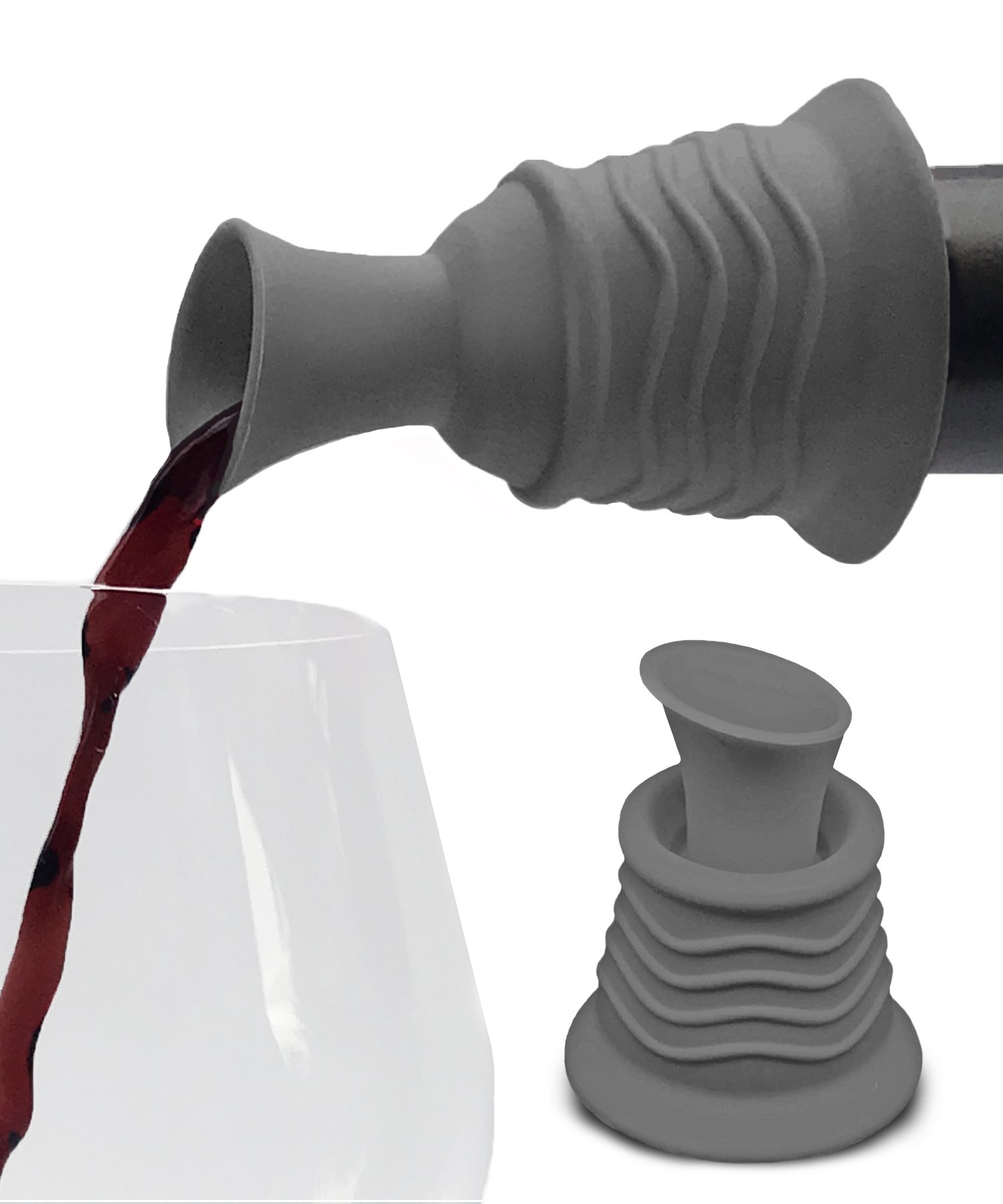 Simply CharmedWine Stopper and Pourer –Gray Silicone Two in One Accessory to Serve and Save Wine More Easily