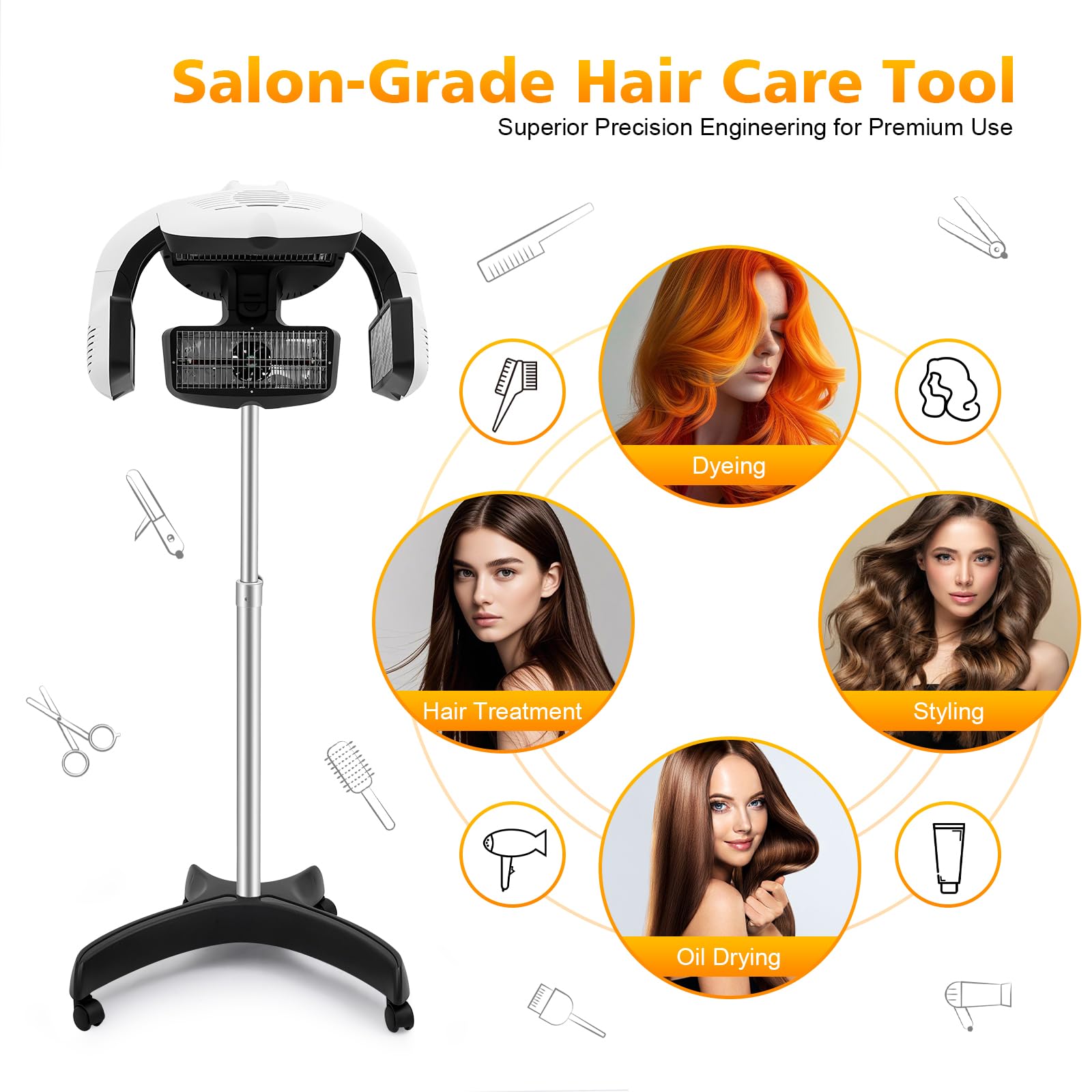 Dryhauben,Trockenhaube,Infrarot Heizung Fön Dauerwelle,220V 1250W Stand Höhe verstellbar Salon Friseur Haarseckenhaube Heizungsprozessor,X-förmige Basis,Weithin in Friseursalons,Spas