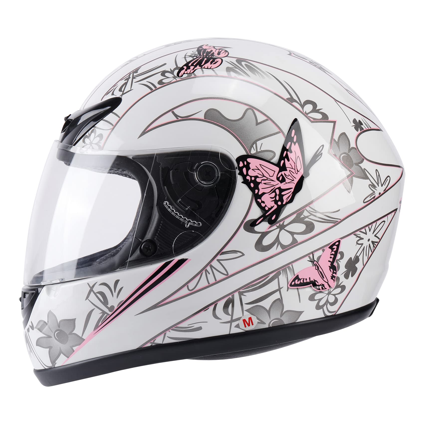XFMT DOT Adult Flip Up Full Face Motorcycle Helmet Street Dirt Bike ATV Helmet Carbon Fiber (X-Large, White Pink Butterfly)