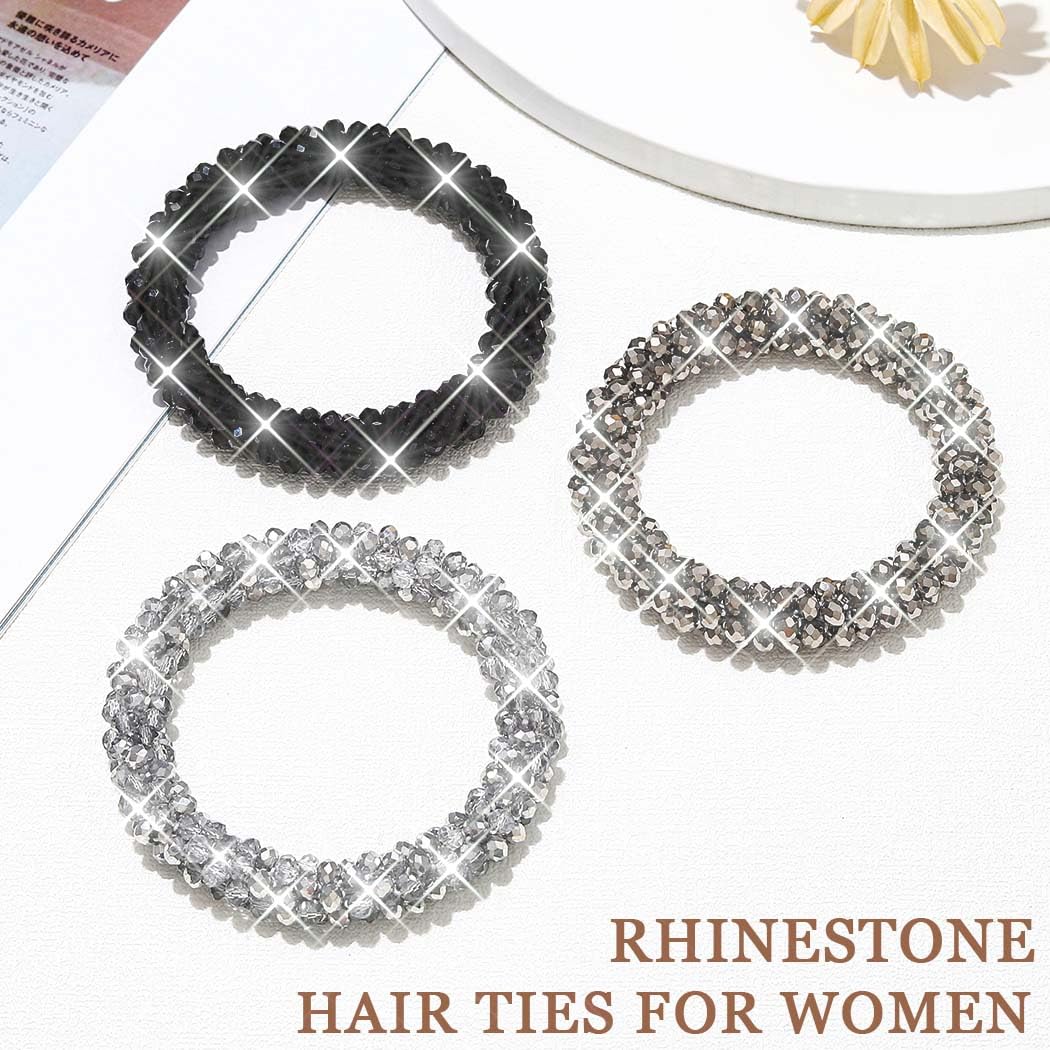 Reaky Rhinestone Hair Ties Sparkly Beaded Hair Scrunchies Fancy Ponytail Holders Hair Accessories for Women - Image 2