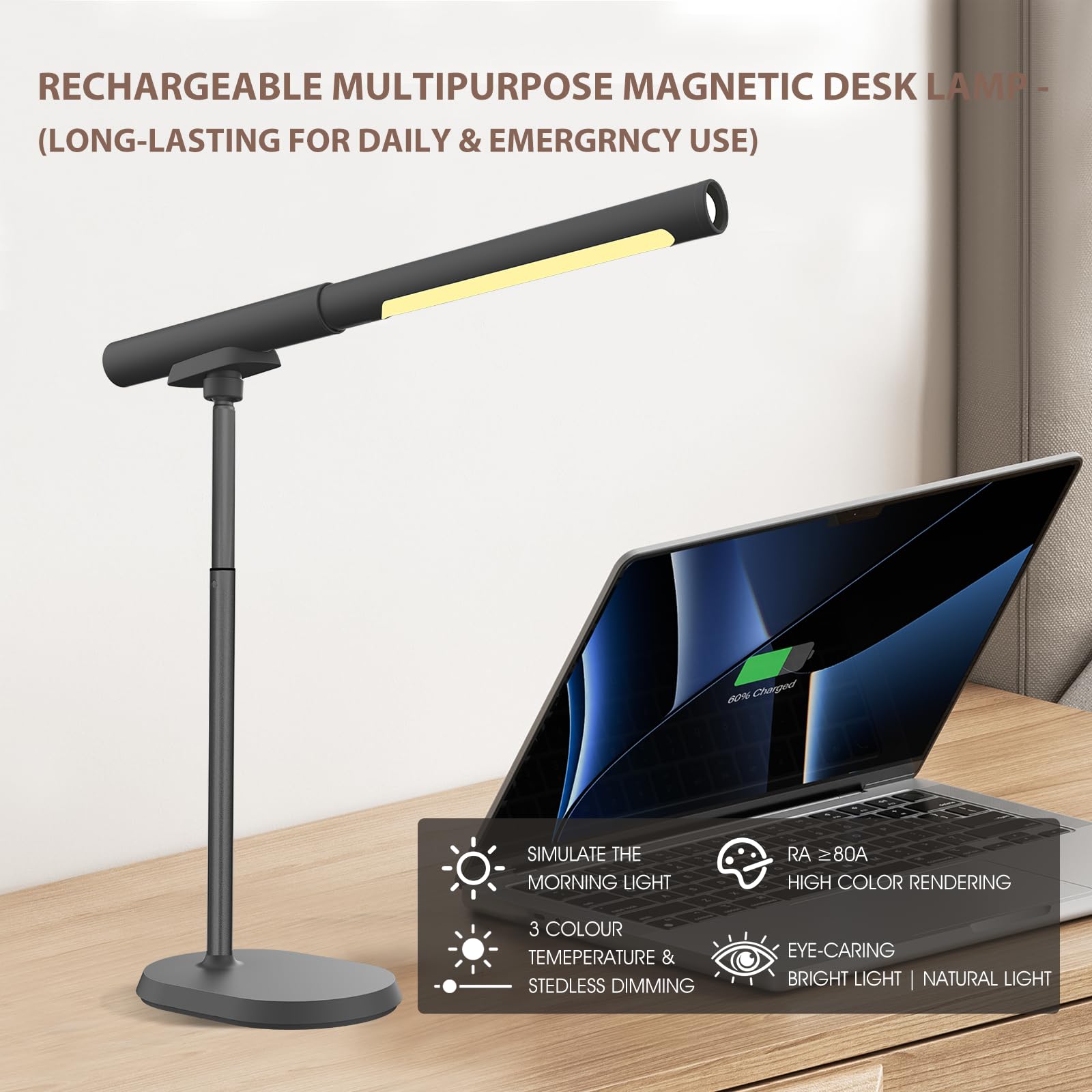 Lampada da tavolo a LED con porte USB. Luce notturna regolabile a 3 colori per lettura, banco da lavoro. Lampada da tavolo magnetica multifunzione rimovibile 4 in 1 con modalità SOS per campeggio