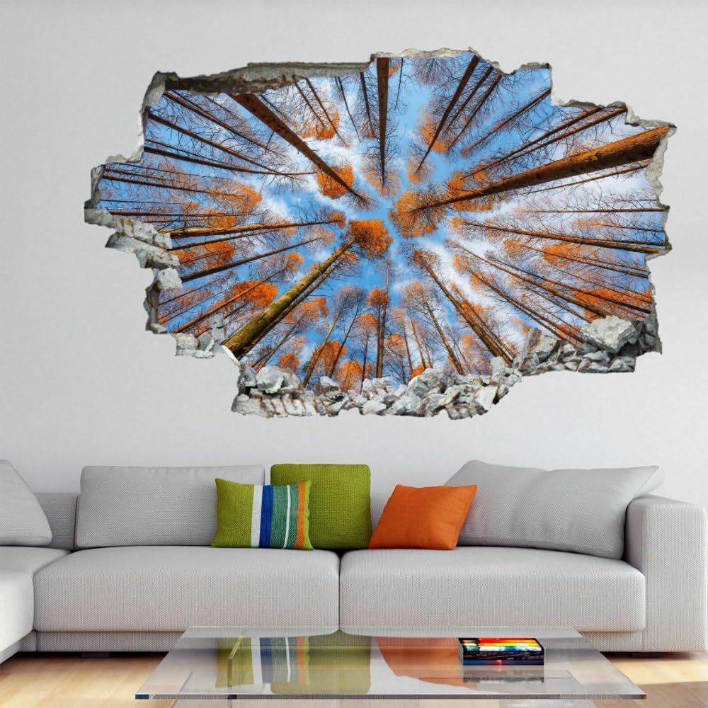 Pegatinas De Pared Rota 3D Árbol Del Bosque Arte Mural De La Pared Cielo Calcomanía De Pared De Fondo De Sala De Estar Para Dormitorio Infantil, Decoración Del Hogar Extraíble