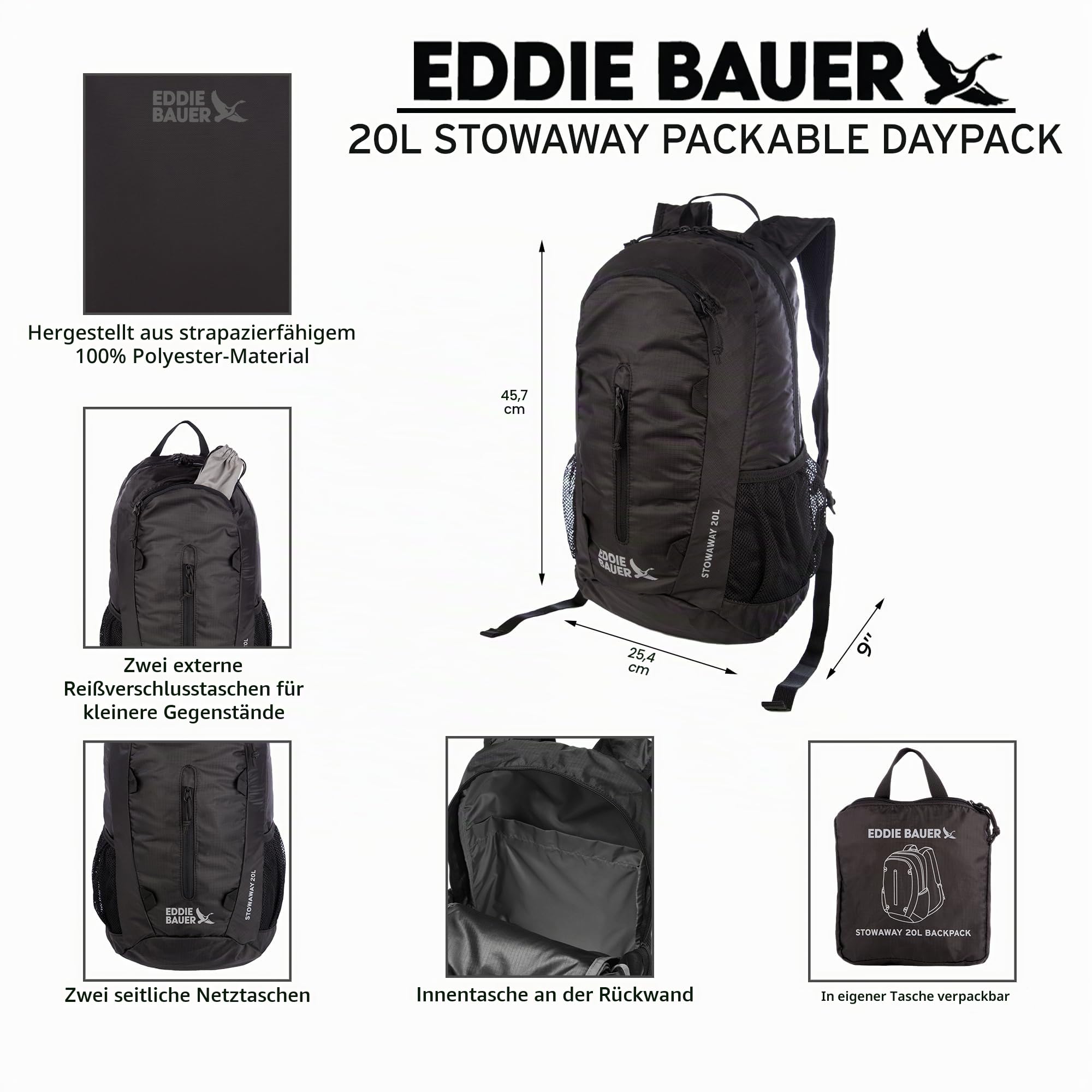 Eddie Bauer Verstaubarer Rucksack aus Ripstop-Polyester, Petrolblau (Deep Sea), 20 l