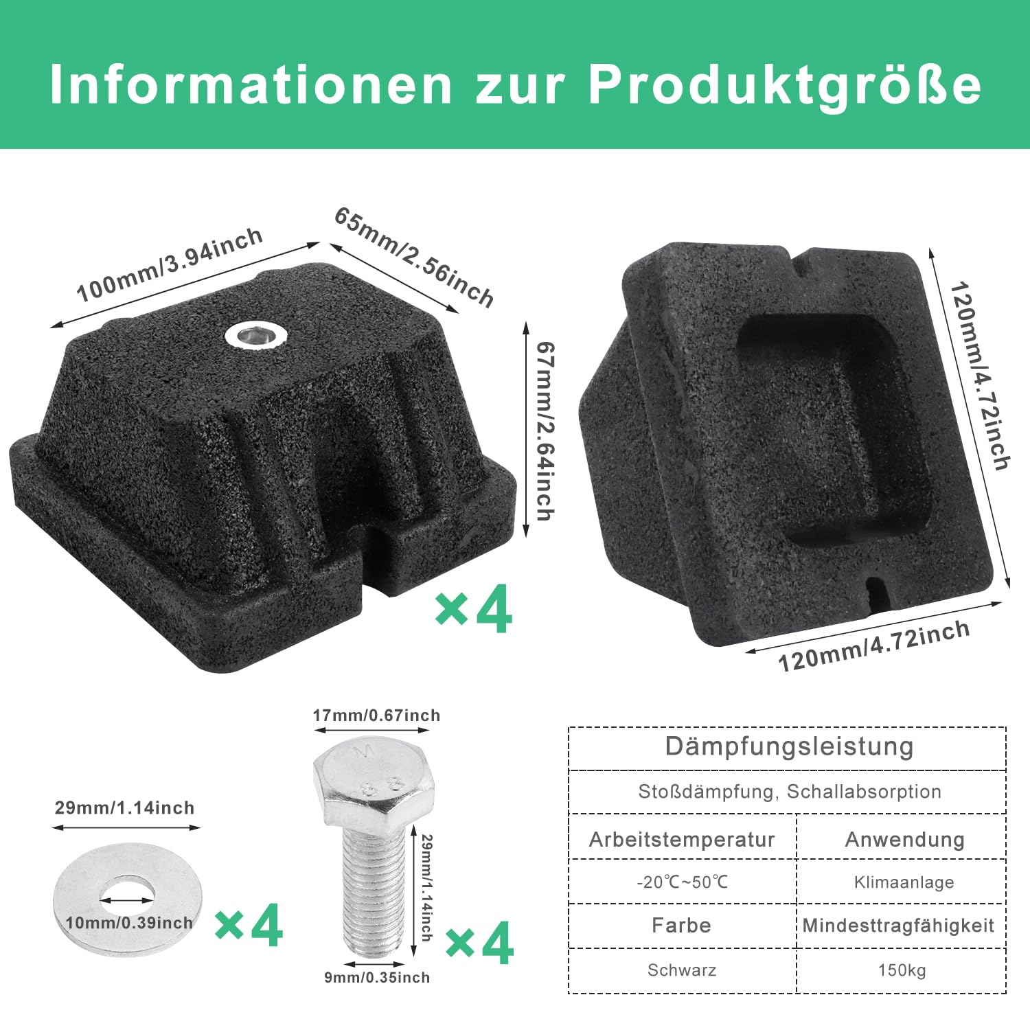 Aislador de Vibración de Goma 4PCS 120 x 120 x 65 mm Base amortiguadora para Aire Acondicionado Externas Pesadas 150kg