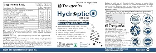 Miniatura 2 de HYDROPTIC Advanced Dry Eyes & Eye Care Fórmula vegetariana para un día con luteína, zeaxantina, arándano, gingko, corteza de pino, vitamina C, zinc