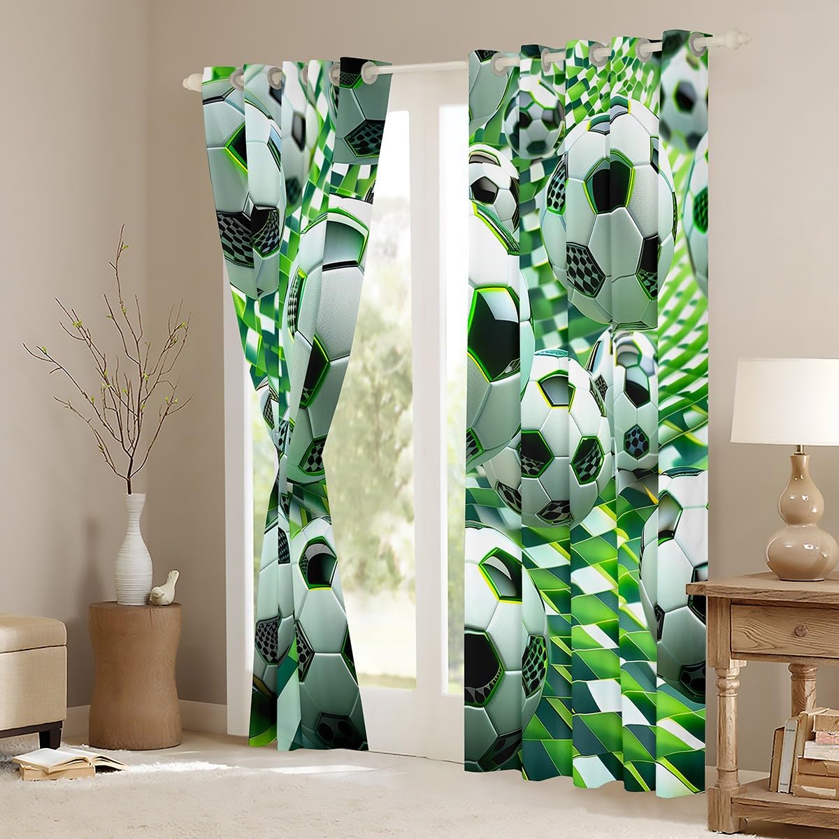 Cortinas De Béisbol 3D, Para Amantes De Los Juegos De Pelota Para Niños, Niñas, Adolescentes, Cortinas De Tratamiento De Ventanas Con Geometría De Panal De Abeja, Decoración Del Hogar, Cortinas De
