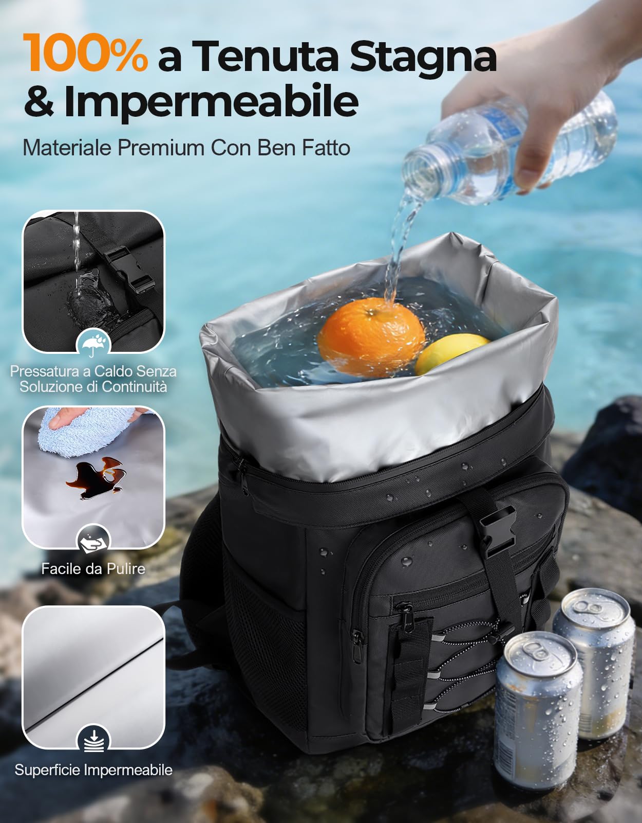 ISEYOU Zaino Termico Rolltop 24L Impermeabile Borsa Termica Porta Pranzo per Picnic BBQ Campeggio
