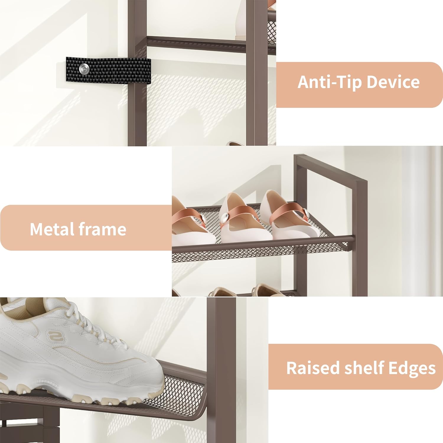 10 Tier Shoe Rack, Tall Metal Shoe Storage with Adjustable Shelves, Holds 20-25 Pairs, Stackable Shoe Stand for Garage Hallway Bedroom, Bronze