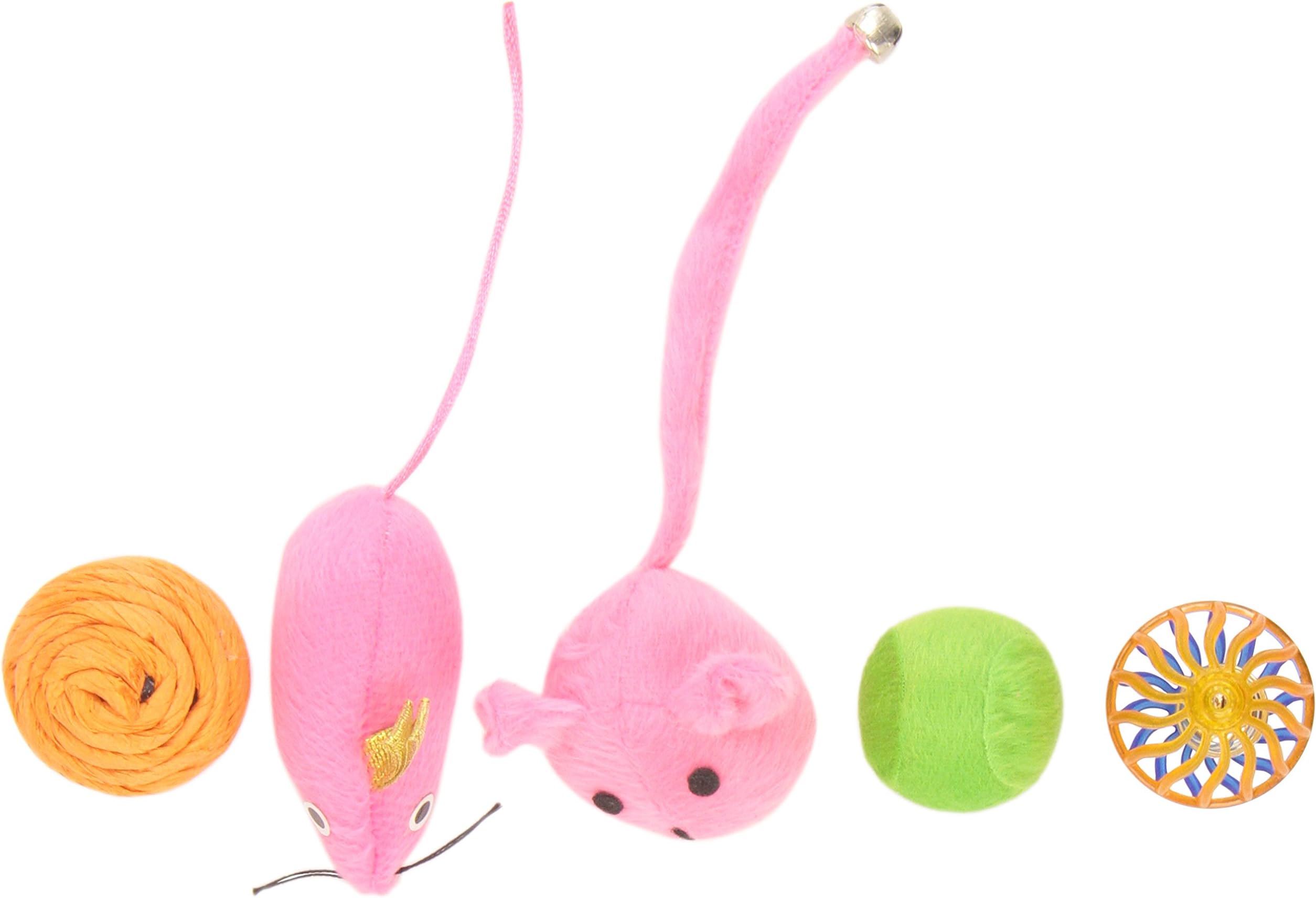 Chomper Kylie's Brites 8-Piece Feather Mouse and Ball Toy Set for Pets