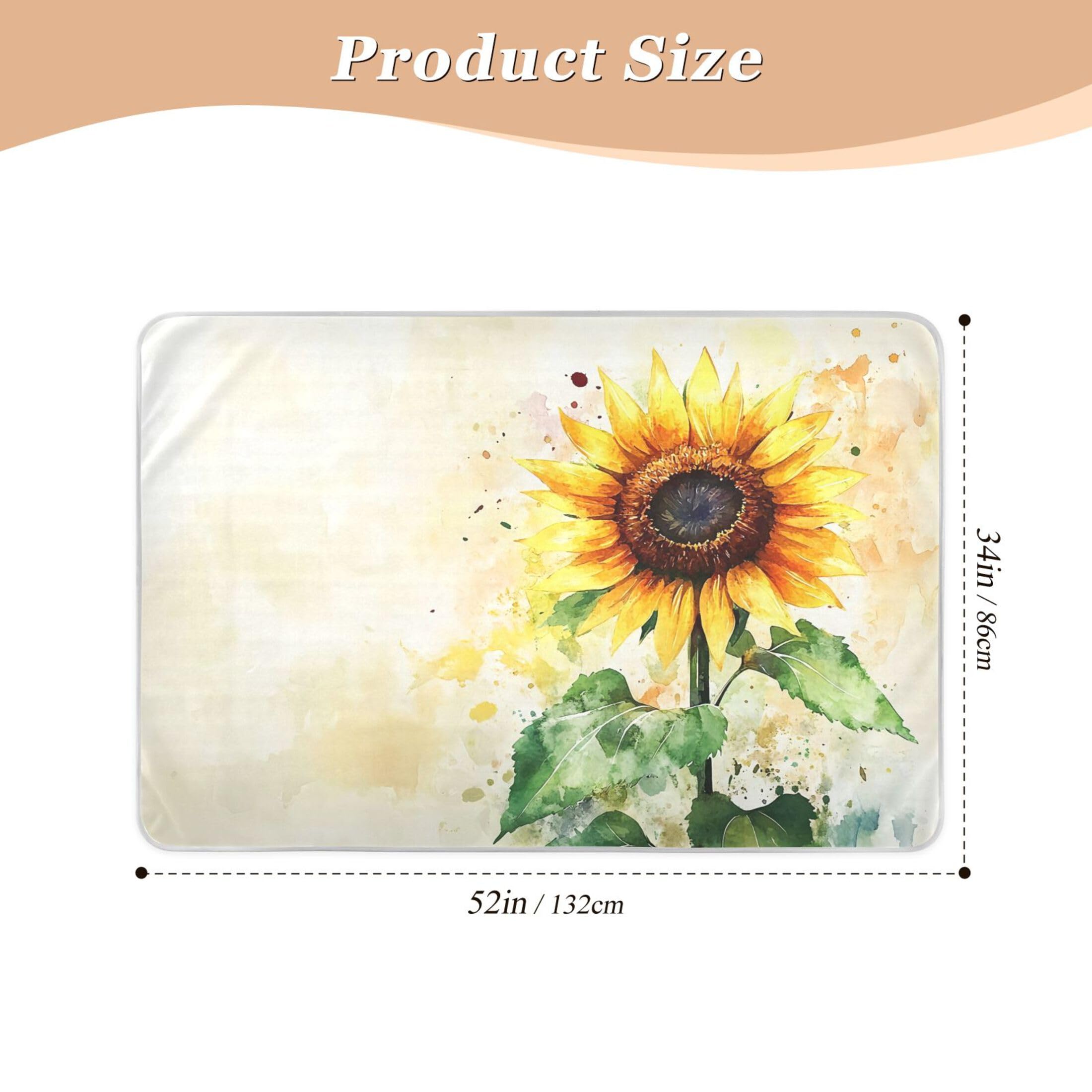 Takiito Watercolor Sunflower Bed Pad Reusable Bed Underpad Washable Waterproof Leak-Proof Quick Dry Incontinence Pee Pad for Toddlers Kids Adults Pets 34x52 in