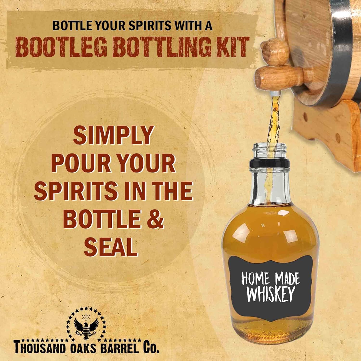 DIY Whiskey Bottling Kit - Bootleg Bottle Set with (4) 375ml Glass Bottles, Caps, Shrink Wrap Sleeves, Chalkboard Labels & Pen - for Homemade Bourbon Making, Barrel Aged Cocktails & Whiskey Infusions