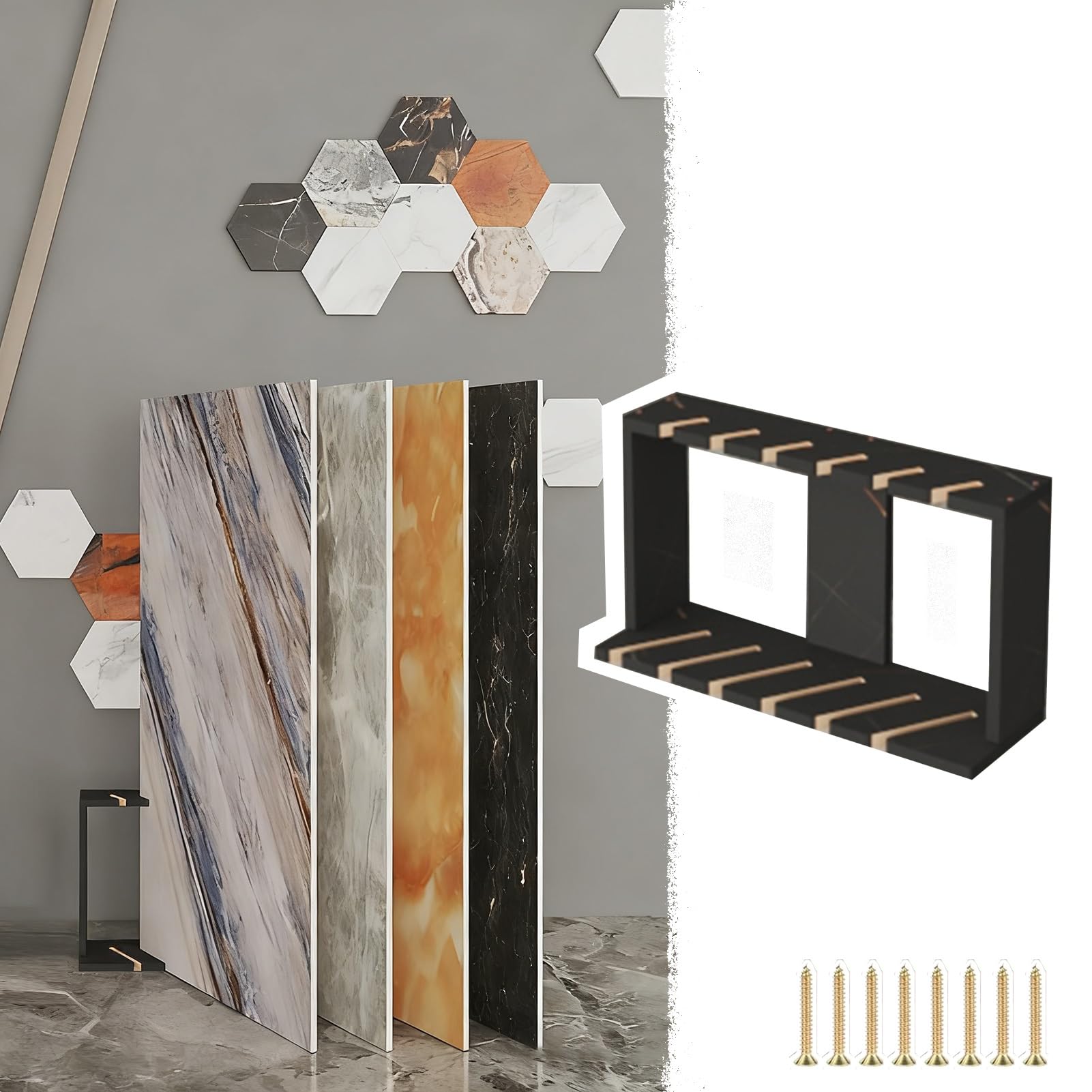 Présentoir à carreaux multi-emplacements en pierre L60cm avec vis