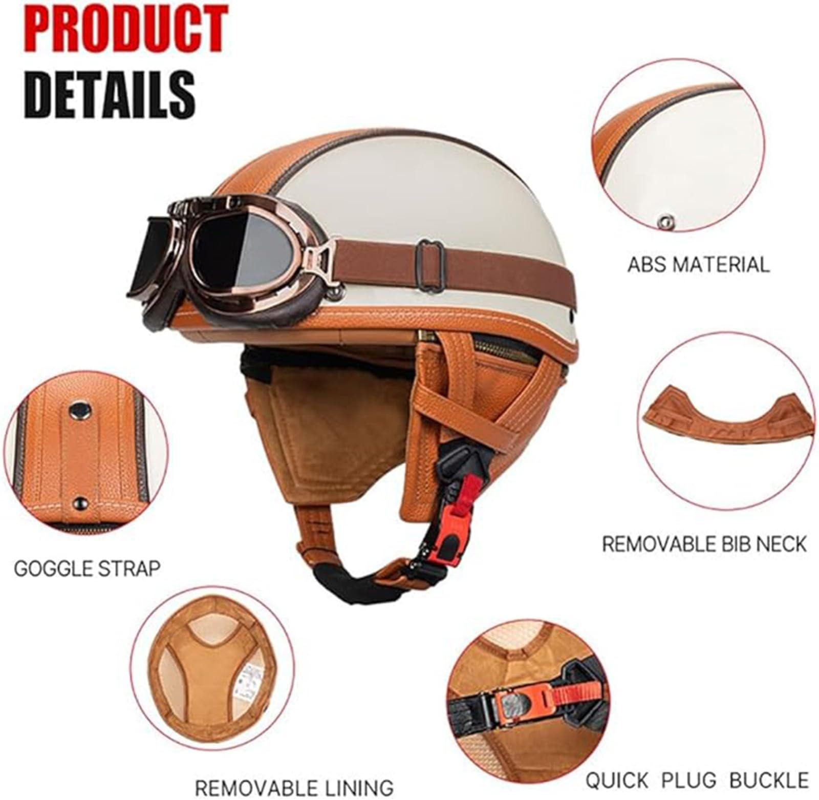 Retro Duitse leren motorfiets halve helm DOT/ECE goedgekeurde volwassen mannen vrouwen open gezicht helm, met masker bril, voor cruiser scooter bromfiets chopper jethelm E,M=57-58cm Retro Duitse leren motorfiets halve helm DOT/ECE goedgekeurde volwassen mannen vrouwen open gezicht helm, met masker bril, voor cruiser scooter bromfiets chopper jethelm E,M=57-58cm