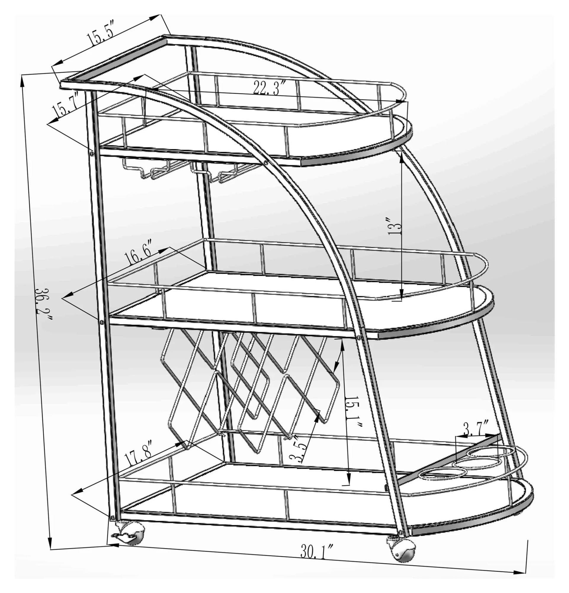 Carrello Multiuso da Cucina Carrello Bar Mobile Dorato, Carrello for Vino con Ruote, Carrello portaoggetti con rotelle a 3 Livelli for Cucina, Sala da Pranzo, Bagno Carrello di Servizio