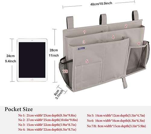 Miniatura 210 de Surblue - Organizador de cama colgante para mesita de noche, bolsa de almacenamiento, bolsillo para literas y camas de hospital, dormitorios Z-Zebra