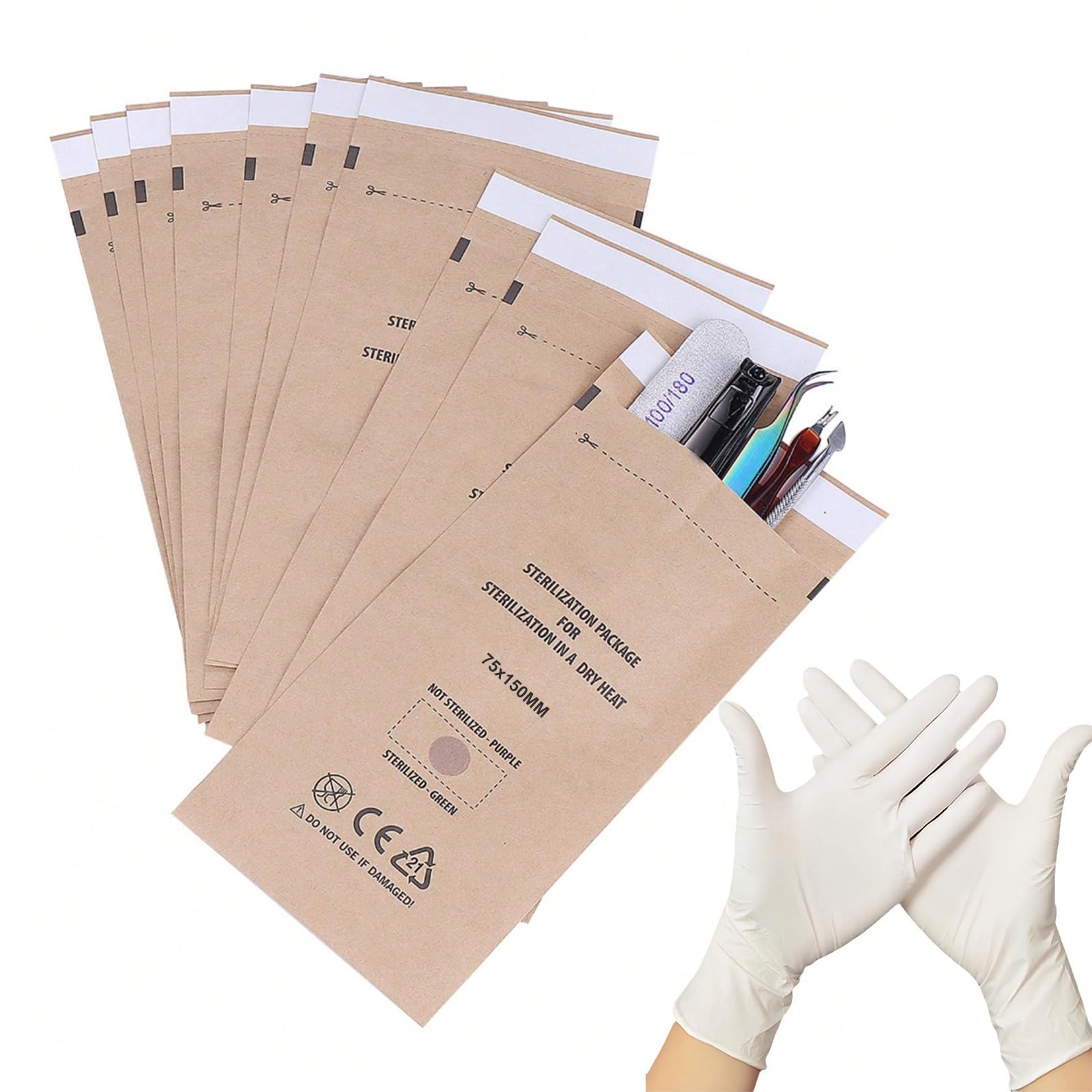 100 Pezzi Buste per Sterilizzazione, 75 x 150mm Buste Sterilizzazione Estetista, Autosigillanti per Cosmetica e Strumenti per Unghie