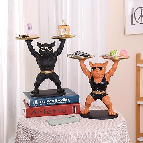 Miniatura 3 de Estatua de bulldog francés, decoración moderna para el hogar, escultura de animales, estatua de perro mayordomo con bandeja, bandeja para llaves