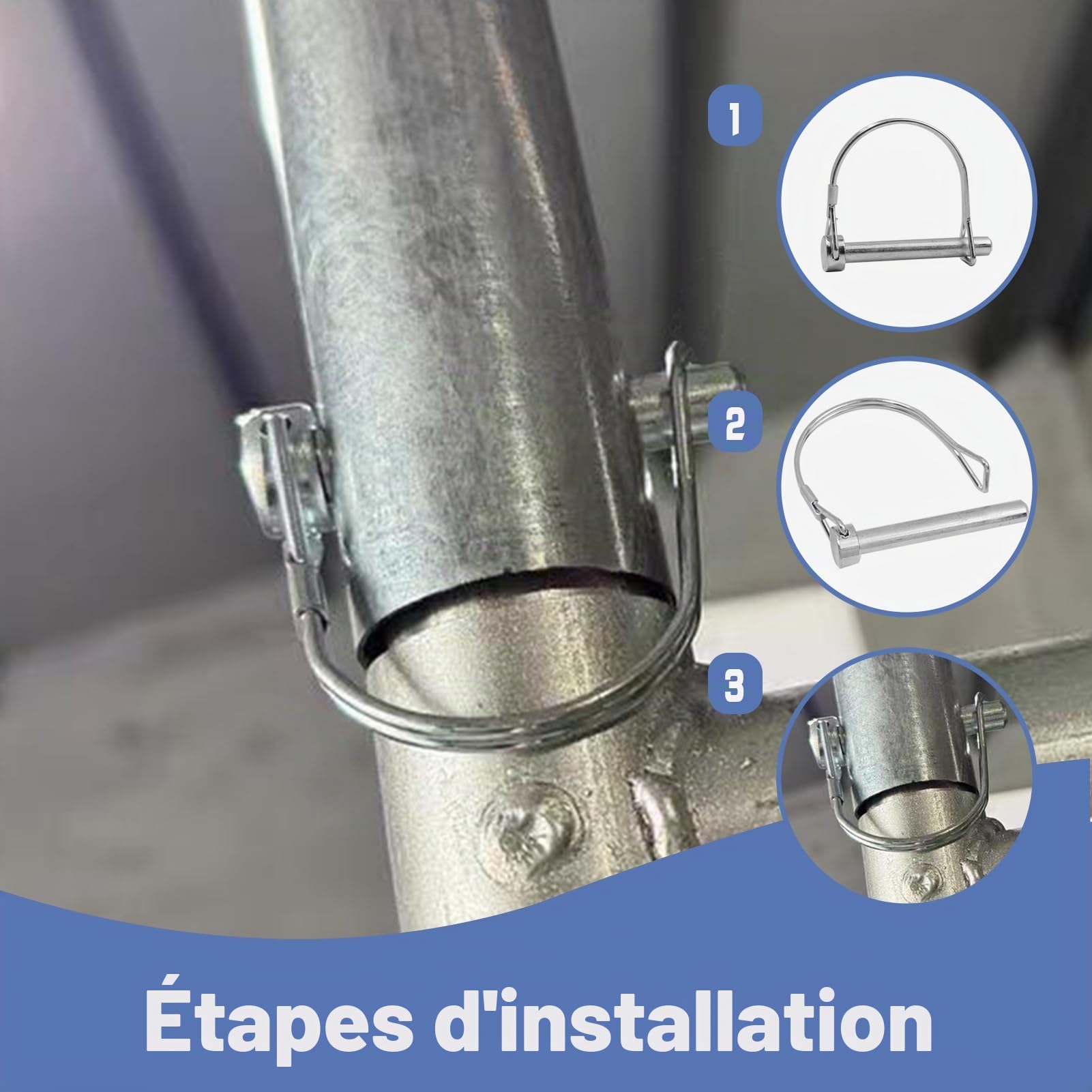 Goupille de Verrouillage M8 x 60mm, 10Pcs goupilles de sécurité Forme D, Goupille Remorque Carbone Galvanisé, Compatible avec Goupilles Agricole, Goupilles Clips pour Ferme Connecter des Remorques