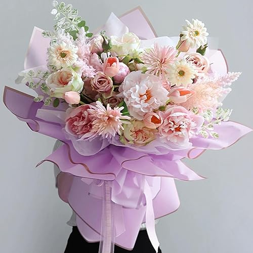 Miniatura 4 de Kosotody 20 hojas de papel de regalo de flores, impermeable, ramo de floristería con cinta para ramos de manualidades, ramo de embalaje, 22.8 x 22.8