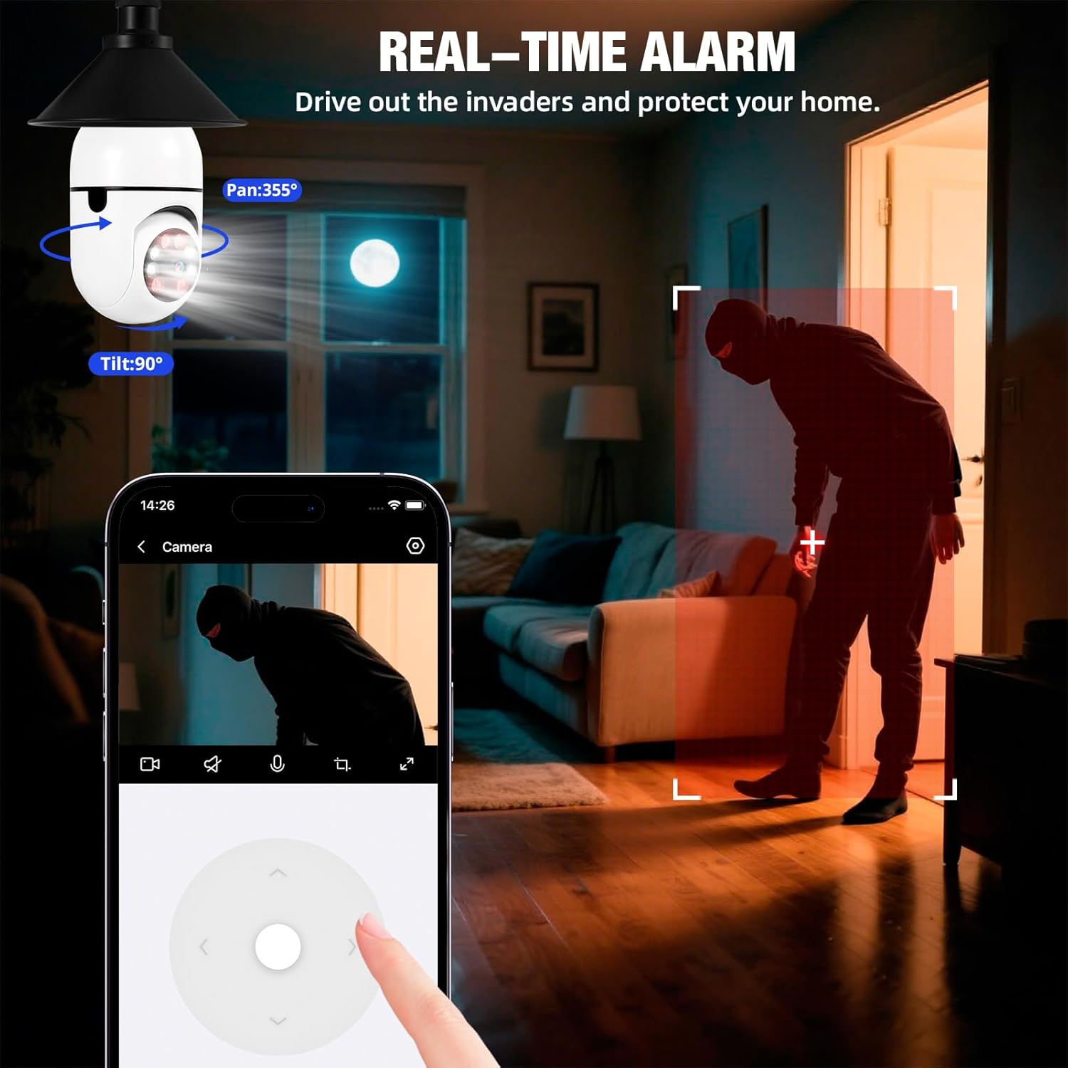 KERUI Light Bulb Security Camera, 2.4G WiFi 2K Security Cameras Wireless Outdoor Motion Detection & Alerts, Two-Way Audio, Human Detection, Color Night Vision, Bulb Camera Work with Alexa (2-Pack)