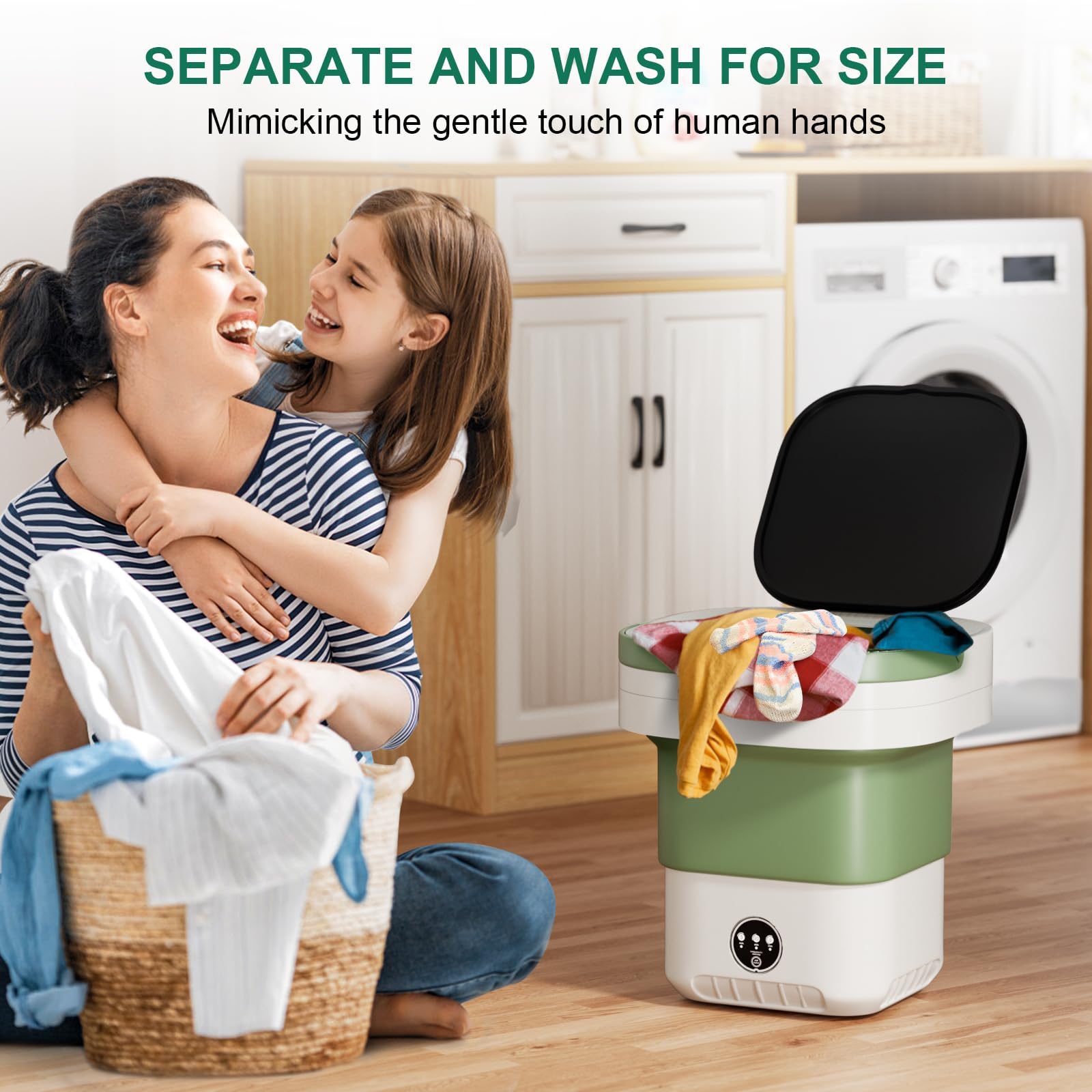 Lavadora portátil de 13 L, mini lavadora plegable de gran capacidad y secadora giratoria con limpieza profunda de ropa interior, ropa de bebé y ropa pequeña (verde)