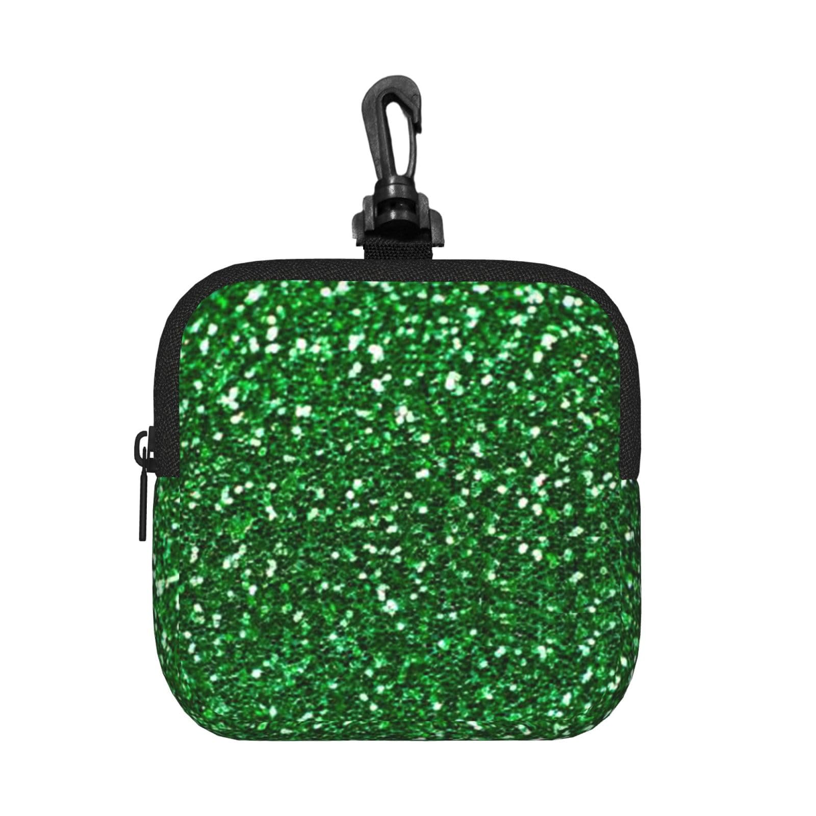 Ercgad Unisex Black Green Sequin Sparkle Print Square Storage Bag Travel Toiletry Cosmetic Organizer Pouch Lightweight Reusable