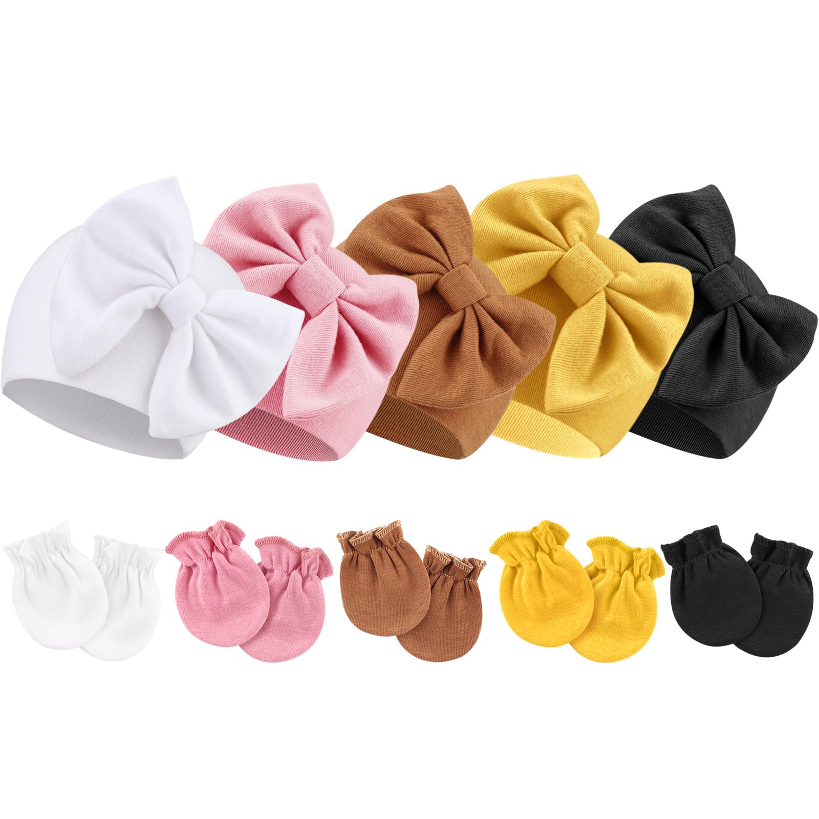 DRESHOW Neugeborene Baby Mütze Fäustlinge Krankenhaus Hut Beanie Säuglingshüte mit Schleife Baby Handschuhe