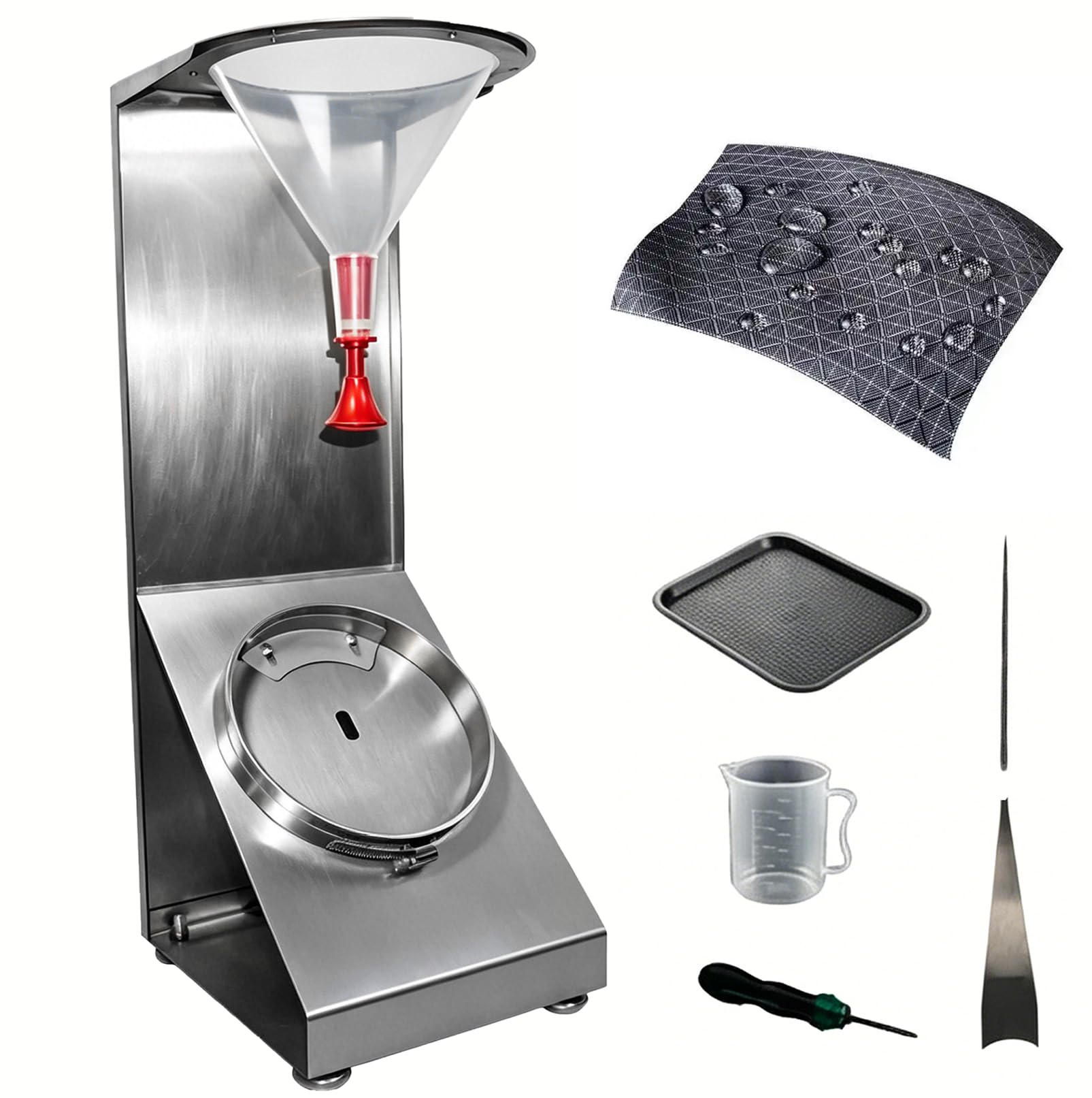 HNBYLMM Textile Fabric Spray Rating Tester, 19 Hole Stainless Steel Fabric Water Repellency Tester, 45° Textile Sur-face Wetness Tester w/Adjustable Nozzle & Spirit Level, 500 mL Funnel