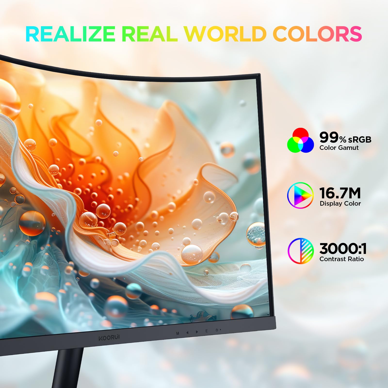 KOORUI 23.6'' Curved Monitor, Full HD, 100Hz, 3ms, 1500R gamingowy (1920x1080, VGA, HDMI, Eye Care, Regulacja Pochylenia) czarny