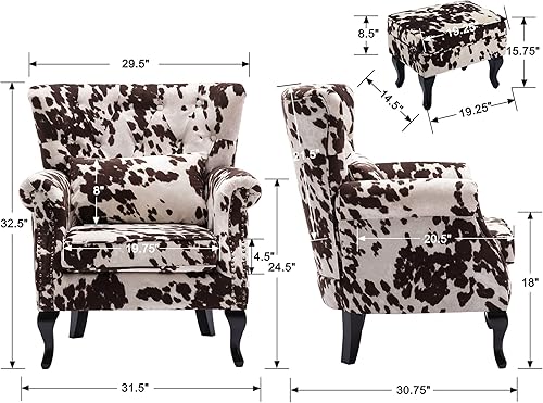 Miniatura 10 de chairus Silla decorativa moderna de mediados de siglo con otomana, cómoda silla individual de terciopelo con botones y respaldo copetudo con