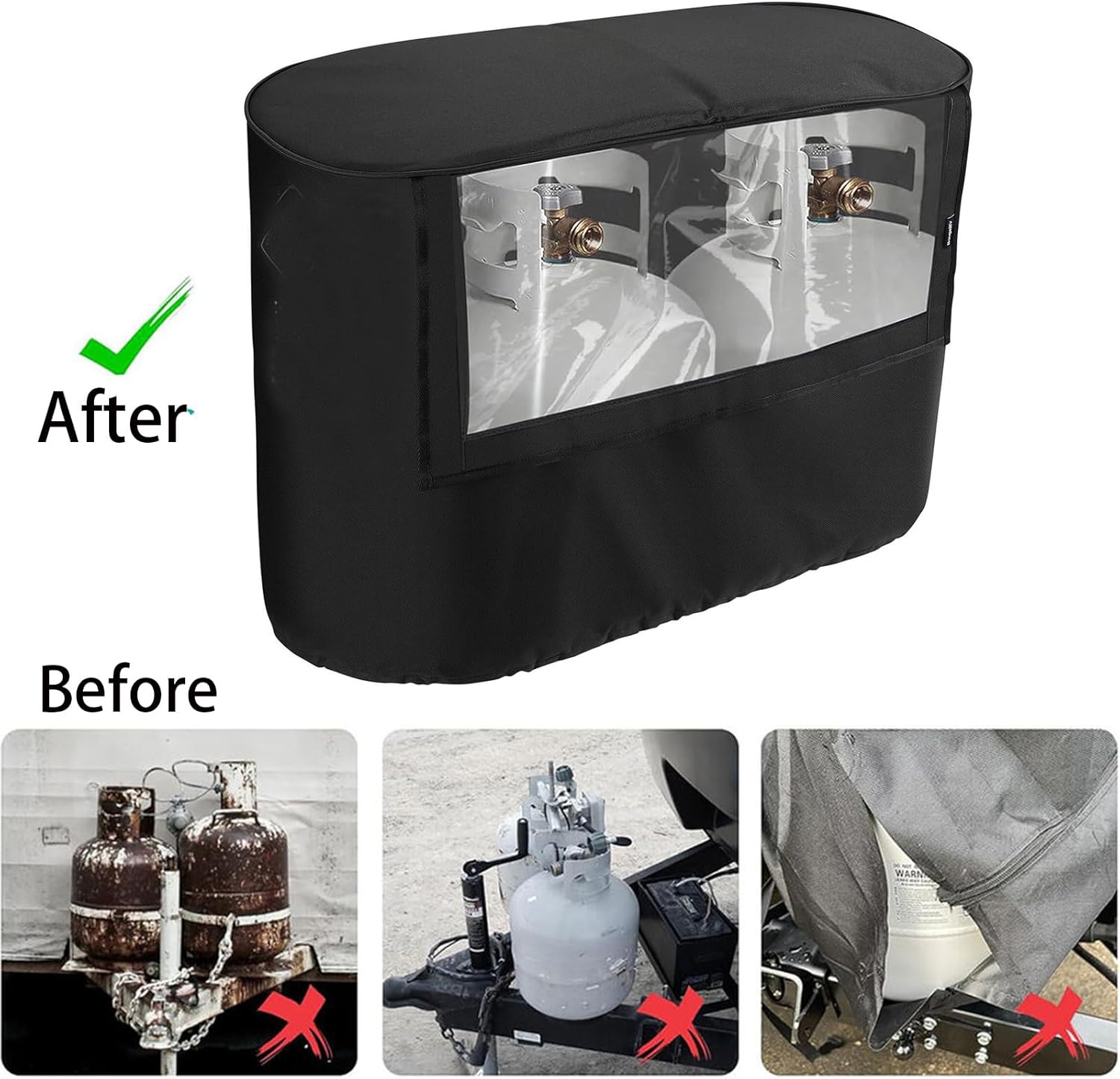 RV Trailer Propane Tank Cover - Visible for Valve, Compatible with Dual 20LB Tanks, Anti-Rust, Waterproof 600D Oxford Replacement Covers for Trailer/Camper, RV Parts & Accessories (20LB)