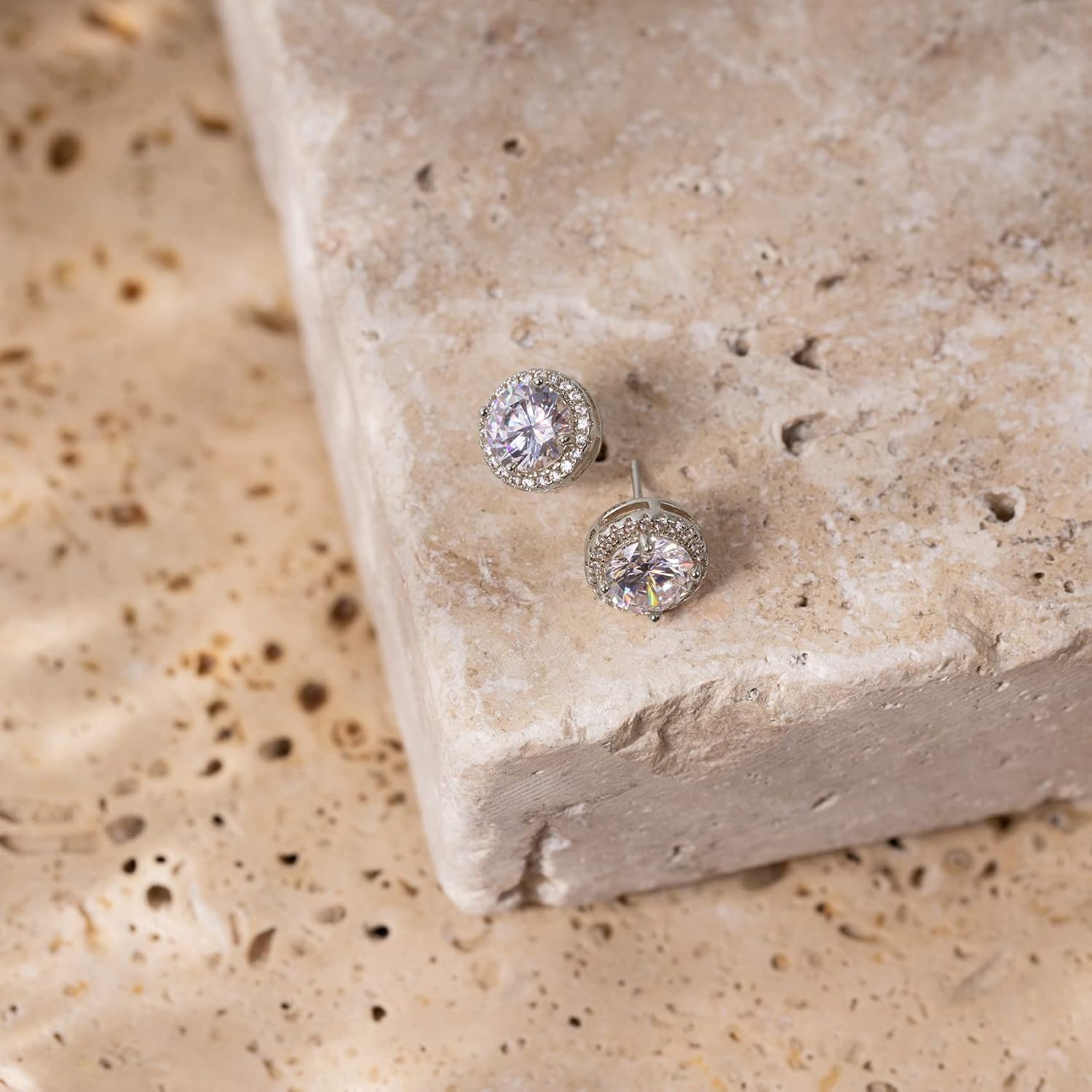 PAVOI 14K Gold Plated 925 Sterling Silver Post Brilliant Round Faux Diamond Halo Earrings - Premium Cubic Zirconia in Rose, White, and Yellow Gold - Image 5