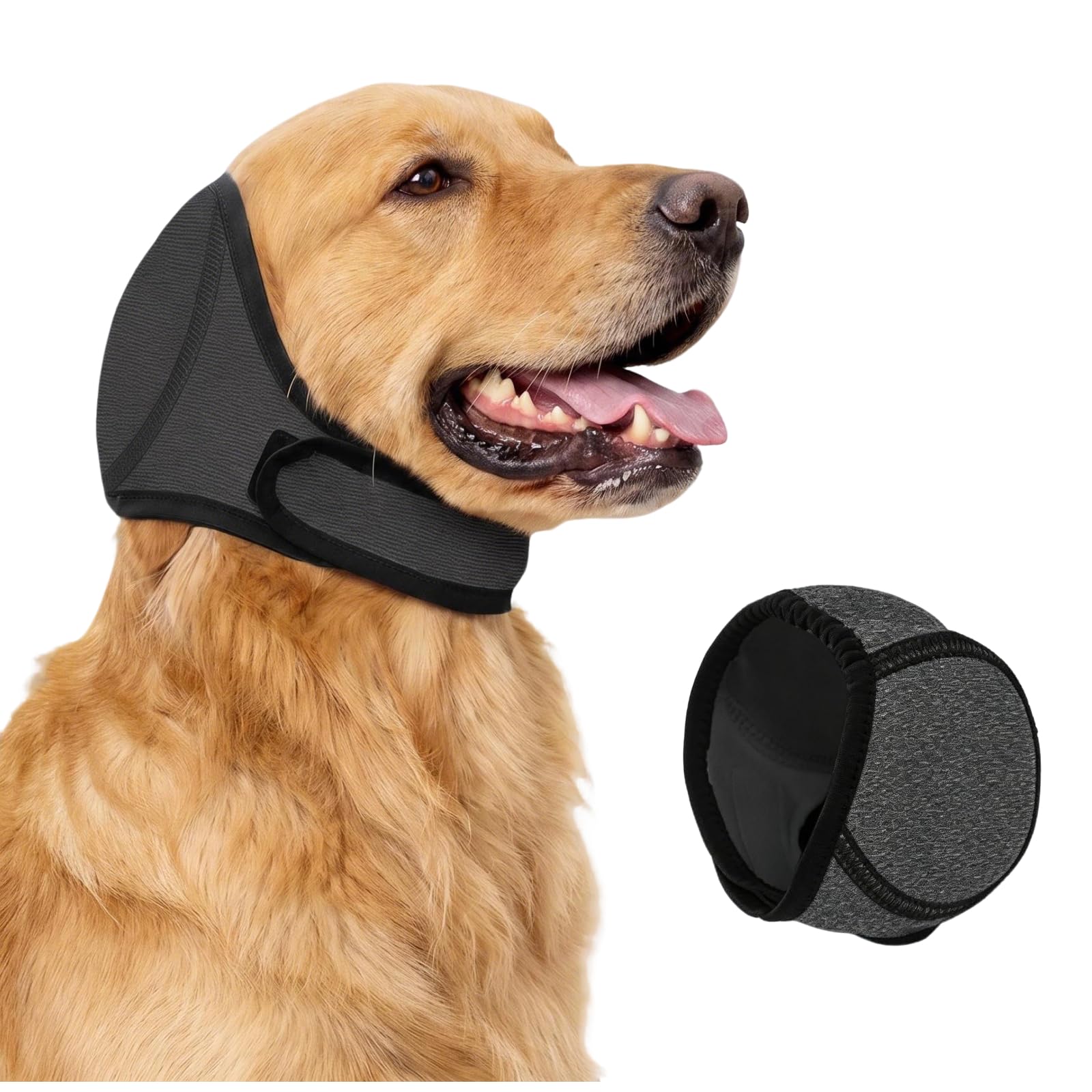 Dog Ear Protectors – Calming Ear Muffs for Dogs with Noise Reduction – Waterproof Dog Ear Cover for Grooming, Bathing, Fireworks & Thunder – Adjustable Snood Fit, Anxiety Relief – Grey, Medium