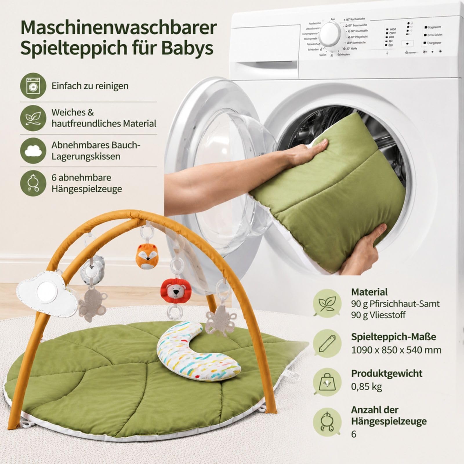 Spielmatte mit Spielbogen und 6 hängenden sensorischen Spielzeugen für Bodenbereich