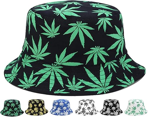 INOGIH Sombrero reversible de pescador plegable de marihuana y cannabis